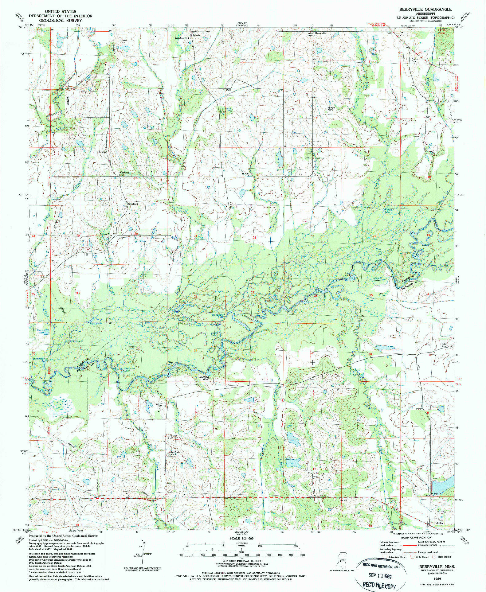 USGS 1:24000-SCALE QUADRANGLE FOR BERRYVILLE, MS 1989