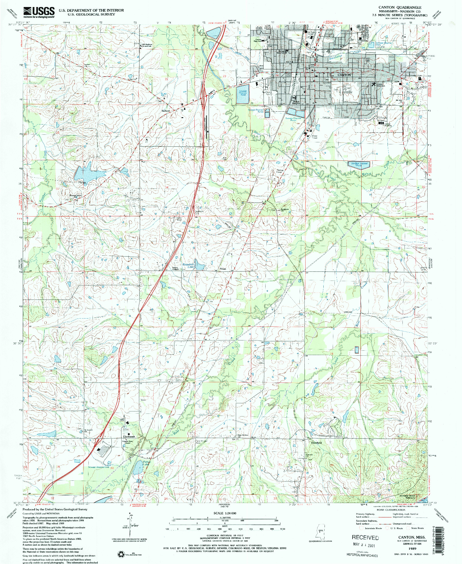 USGS 1:24000-SCALE QUADRANGLE FOR CANTON, MS 1989