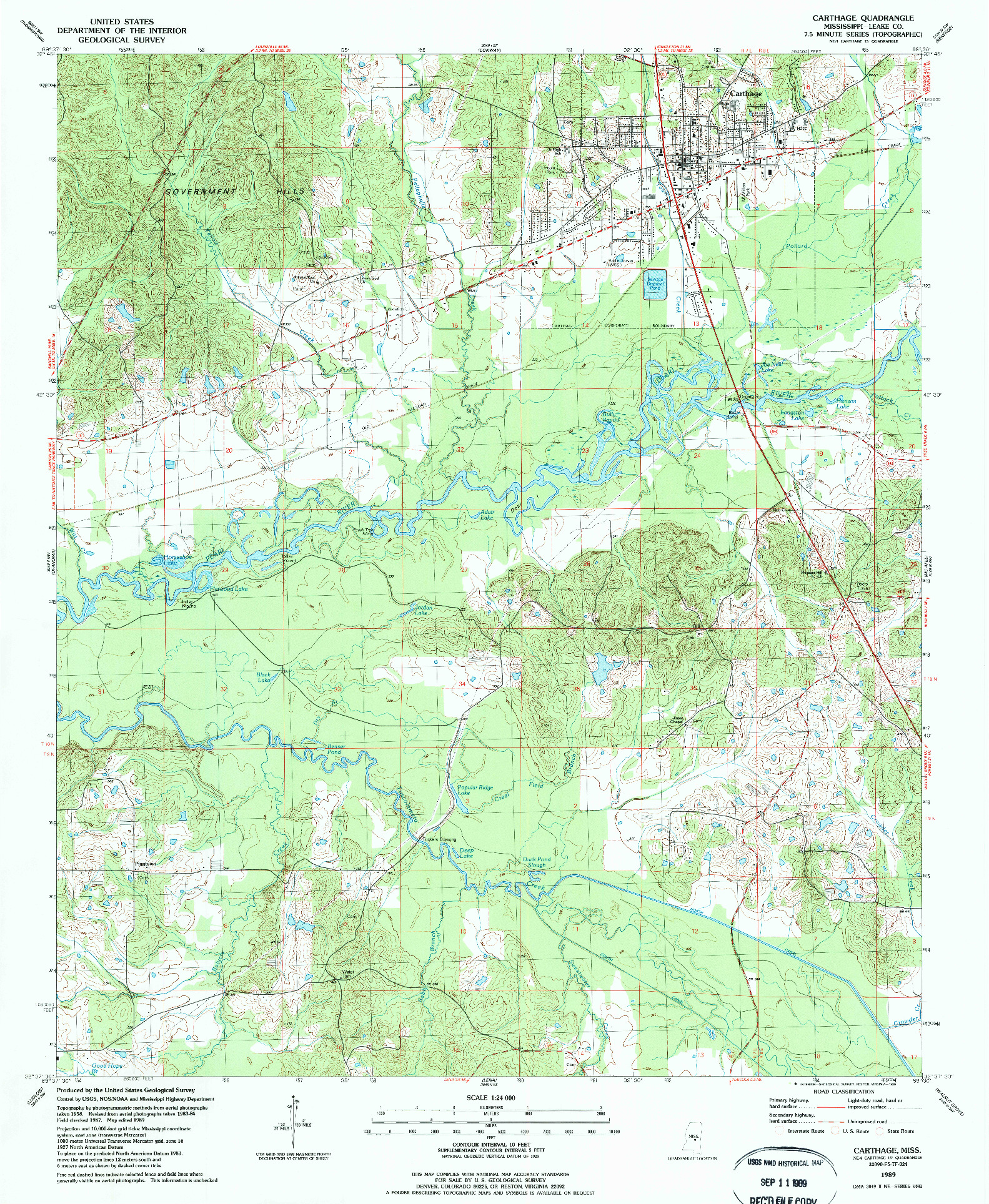 USGS 1:24000-SCALE QUADRANGLE FOR CARTHAGE, MS 1989