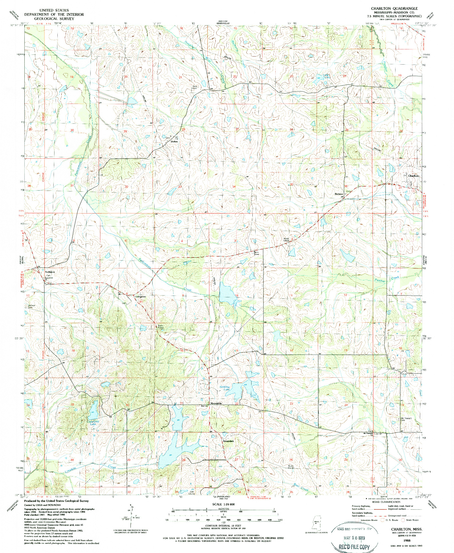 USGS 1:24000-SCALE QUADRANGLE FOR CHARLTON, MS 1988