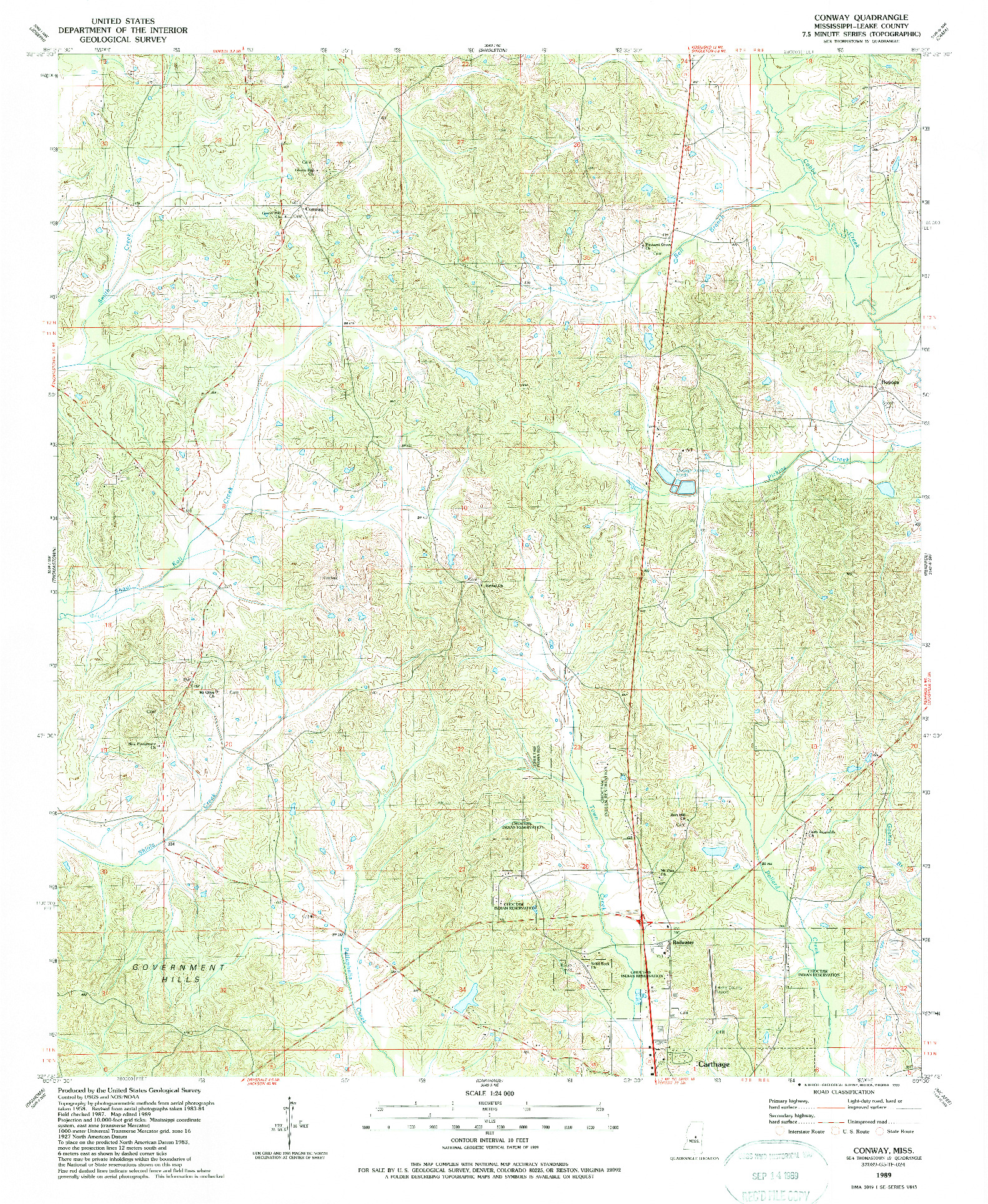USGS 1:24000-SCALE QUADRANGLE FOR CONWAY, MS 1989