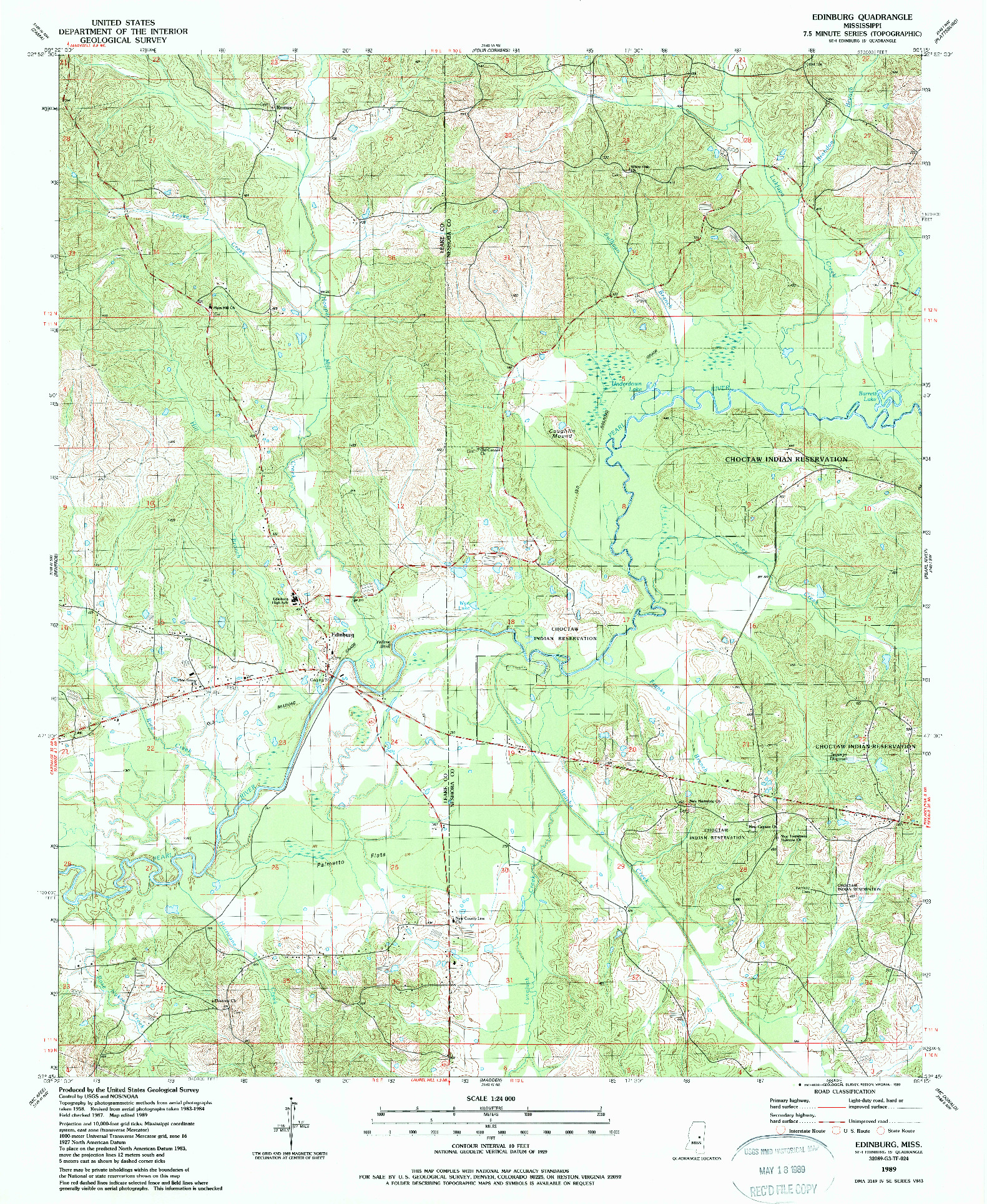 USGS 1:24000-SCALE QUADRANGLE FOR EDINBURG, MS 1989