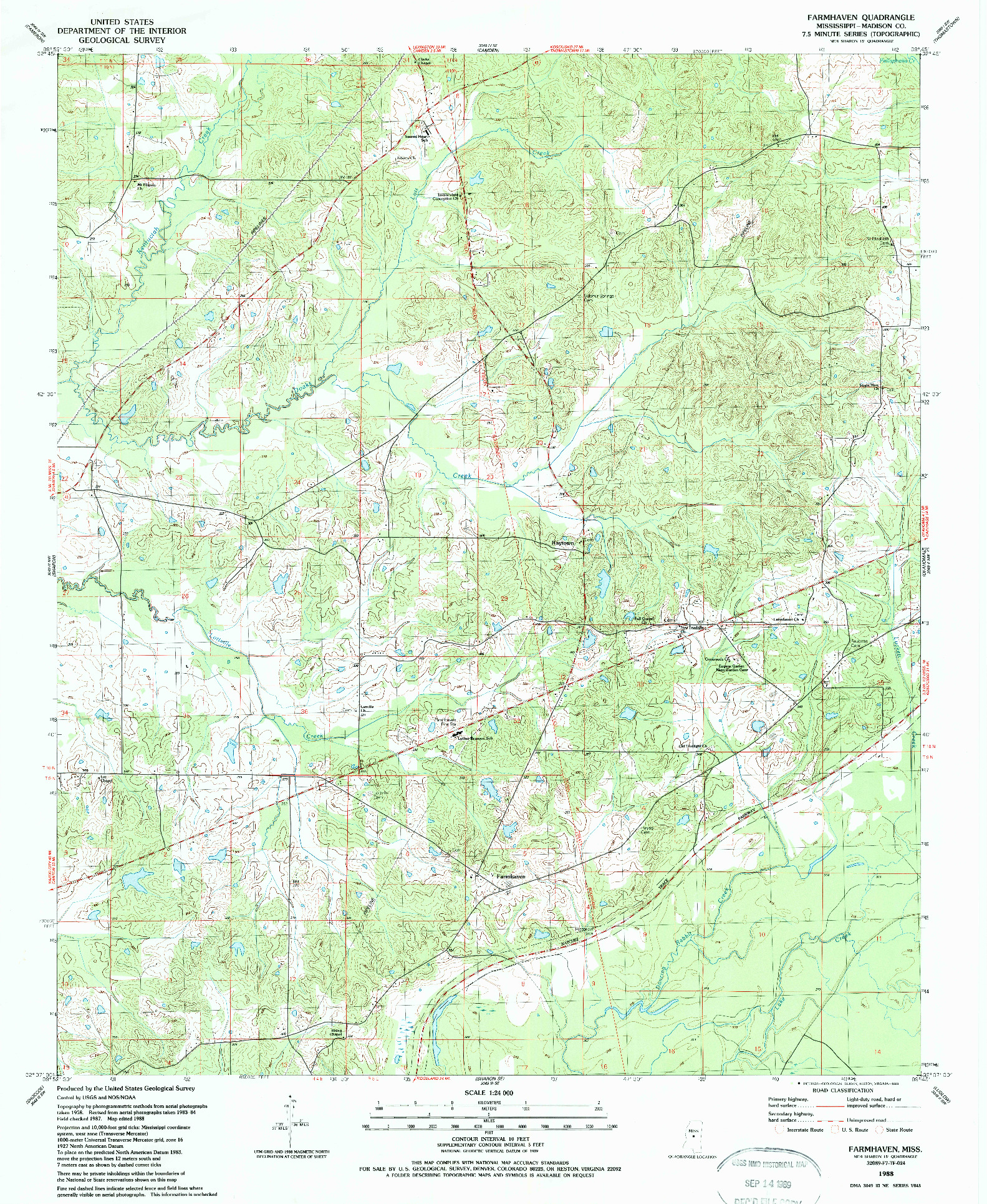 USGS 1:24000-SCALE QUADRANGLE FOR FARMHAVEN, MS 1988