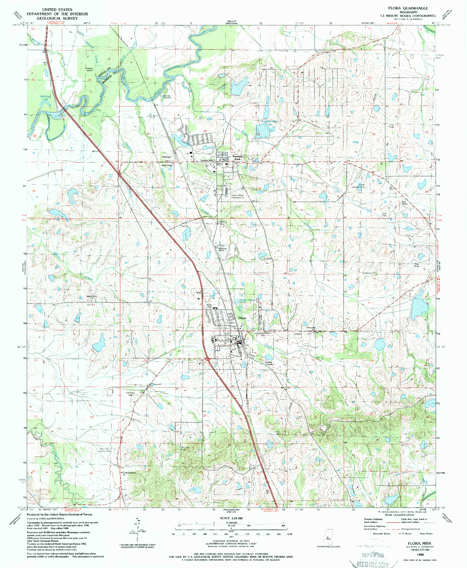 USGS 1:24000-SCALE QUADRANGLE FOR FLORA, MS 1988