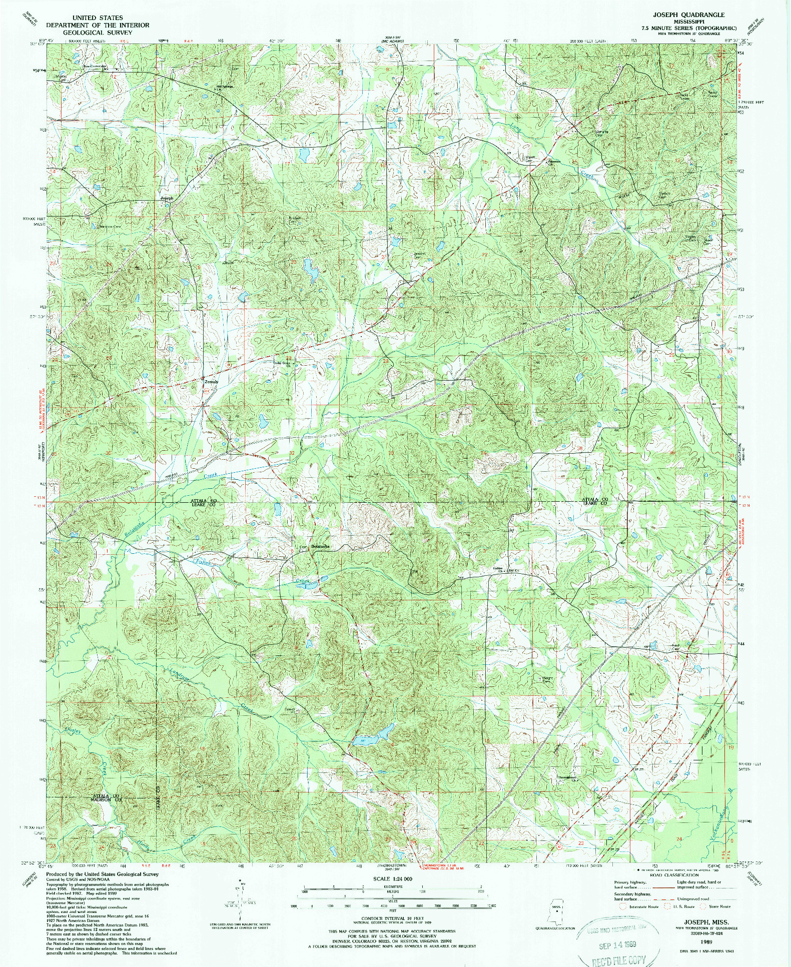 USGS 1:24000-SCALE QUADRANGLE FOR JOSEPH, MS 1989