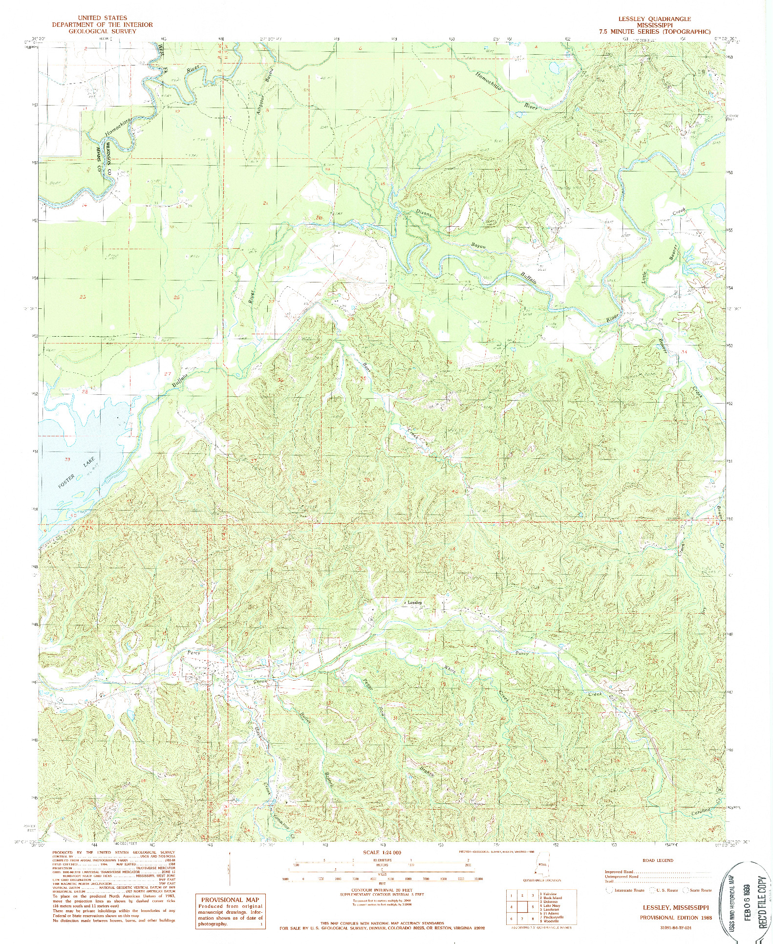 USGS 1:24000-SCALE QUADRANGLE FOR LESSLEY, MS 1988