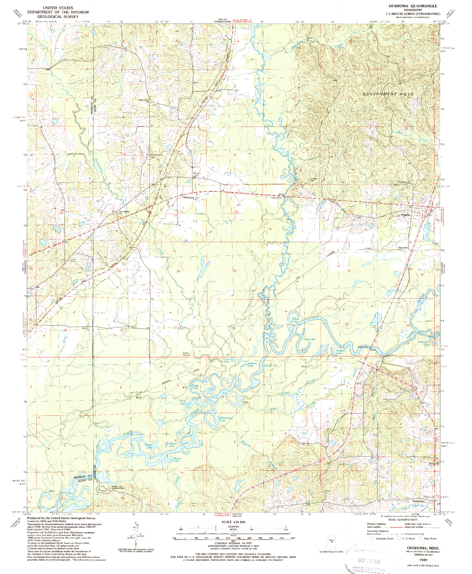 USGS 1:24000-SCALE QUADRANGLE FOR OFAHOMA, MS 1989
