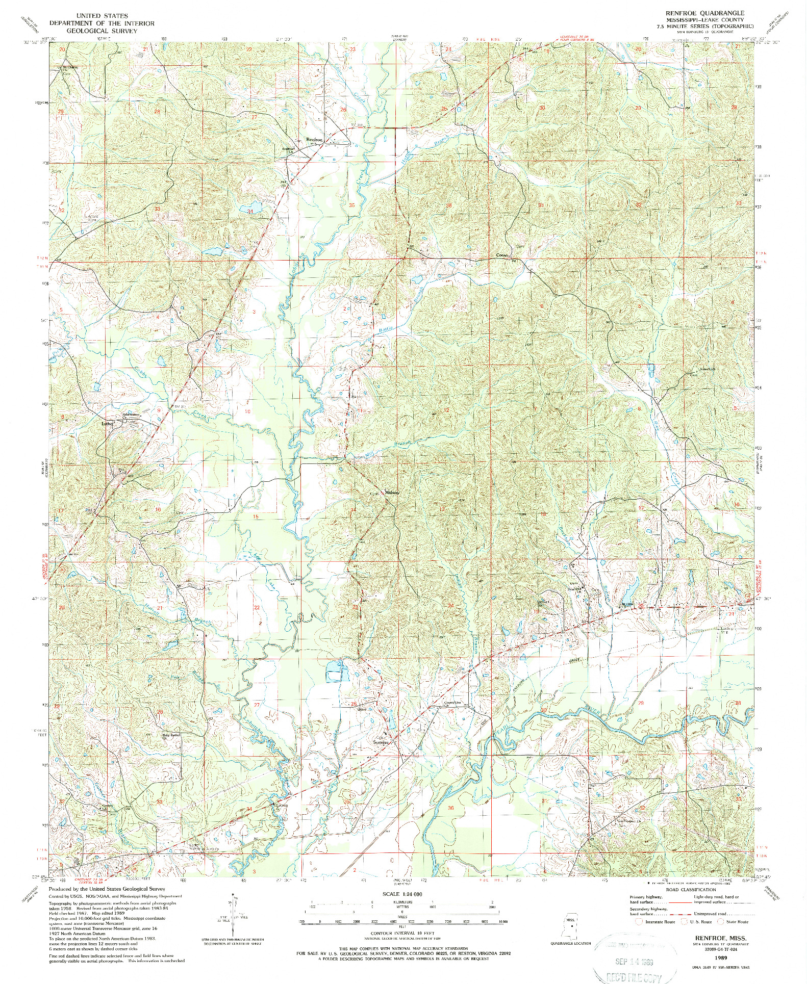 USGS 1:24000-SCALE QUADRANGLE FOR RENFROE, MS 1989