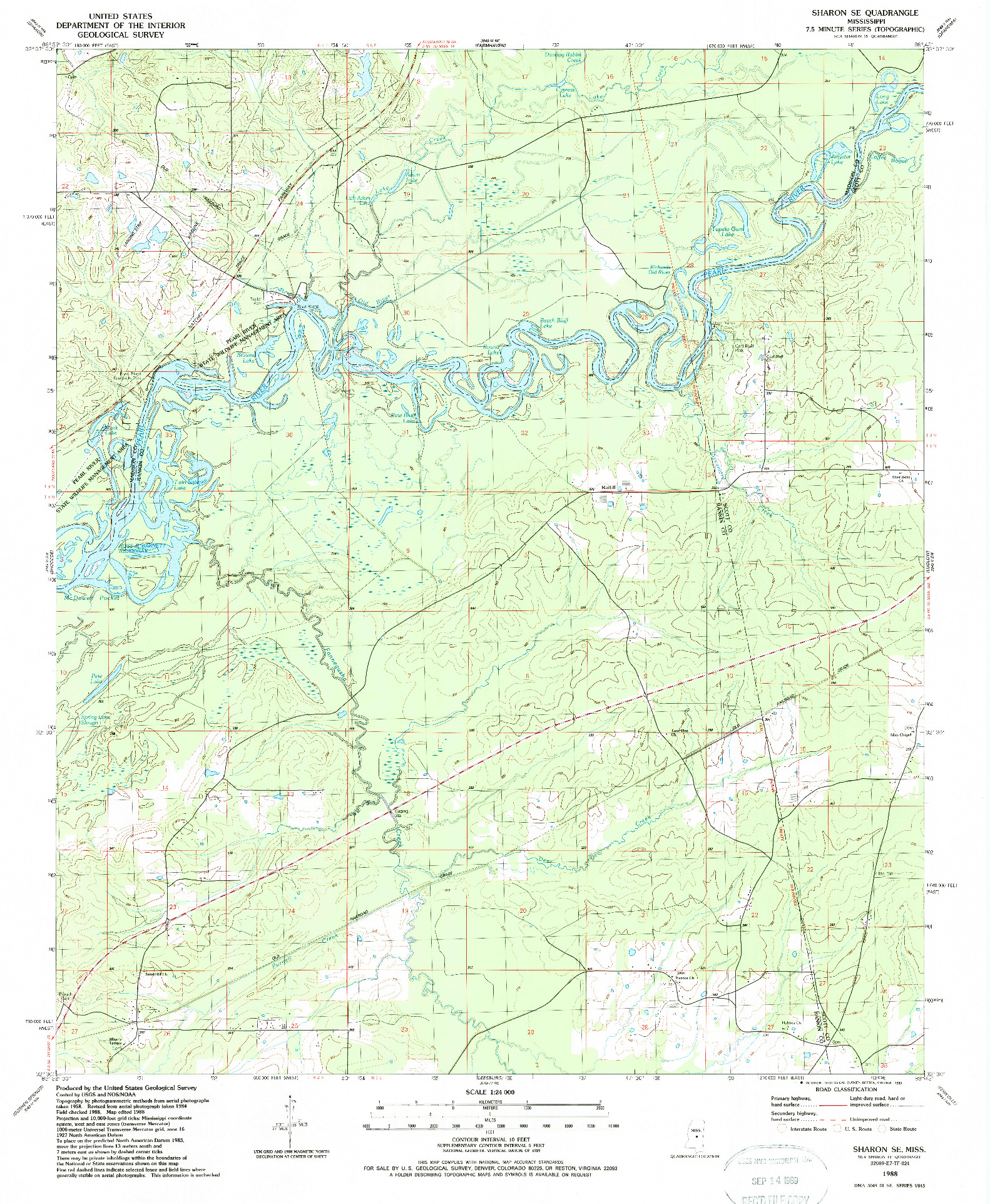 USGS 1:24000-SCALE QUADRANGLE FOR SHARON SE, MS 1988