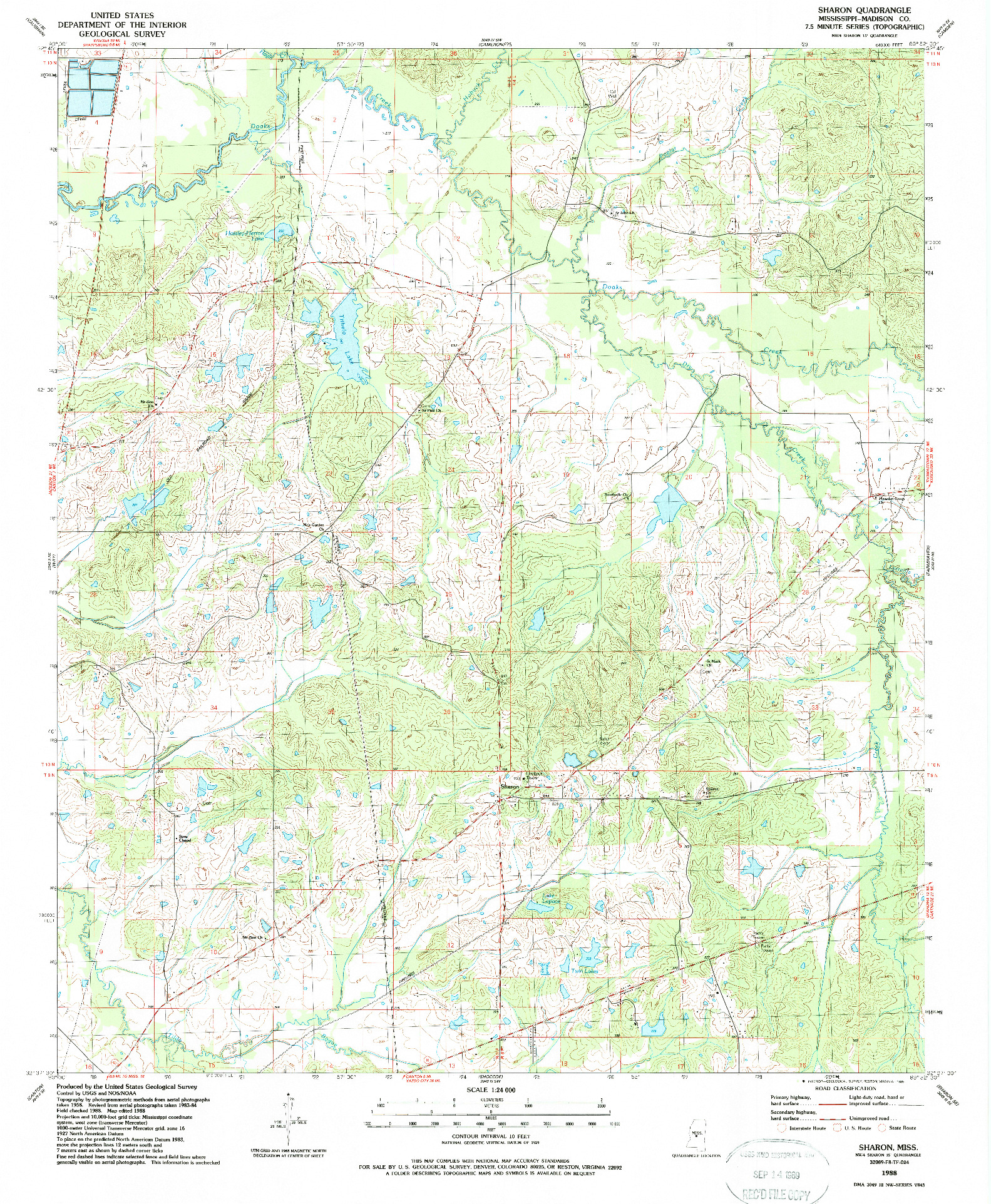 USGS 1:24000-SCALE QUADRANGLE FOR SHARON, MS 1988