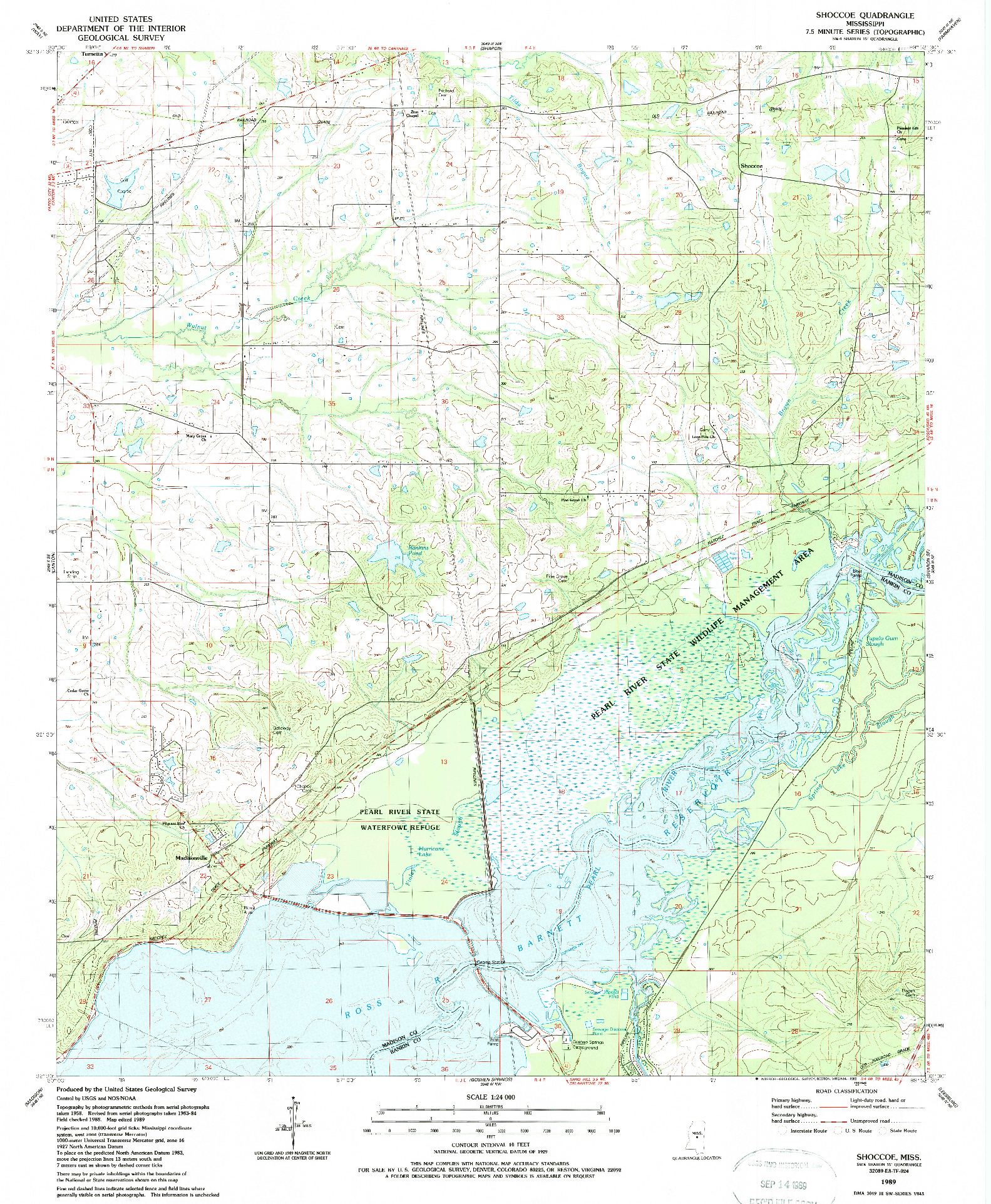 USGS 1:24000-SCALE QUADRANGLE FOR SHOCCOE, MS 1989