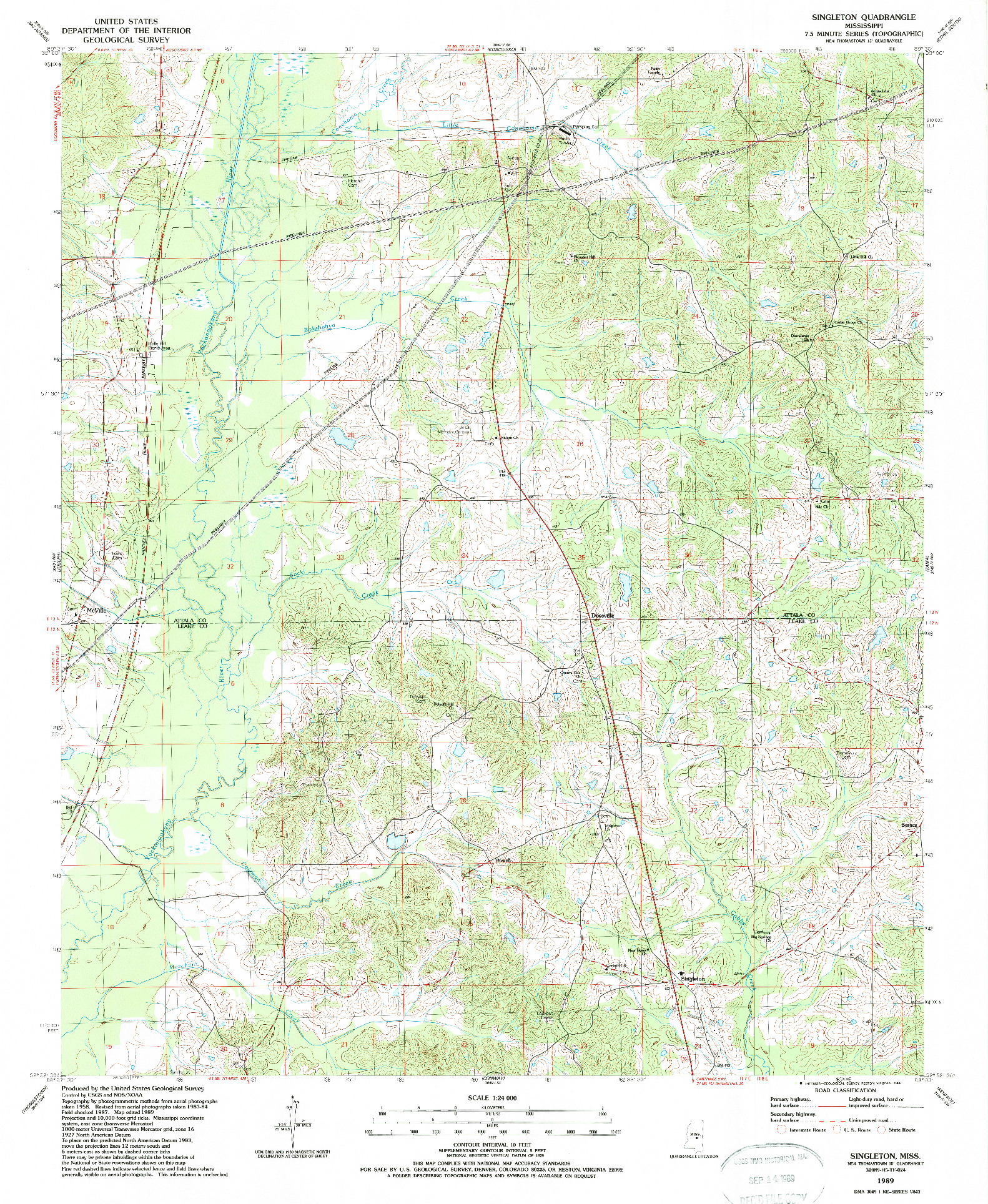 USGS 1:24000-SCALE QUADRANGLE FOR SINGLETON, MS 1989