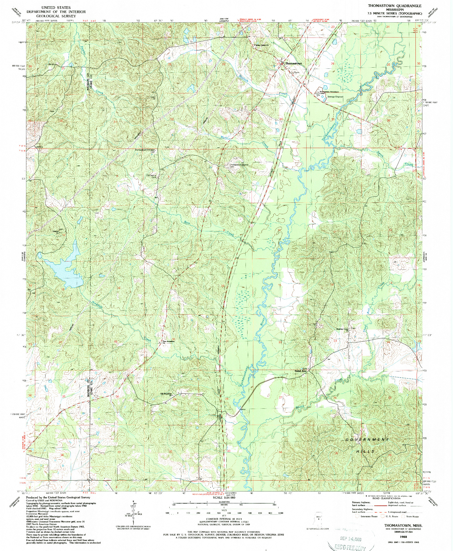 USGS 1:24000-SCALE QUADRANGLE FOR THOMASTOWN, MS 1988