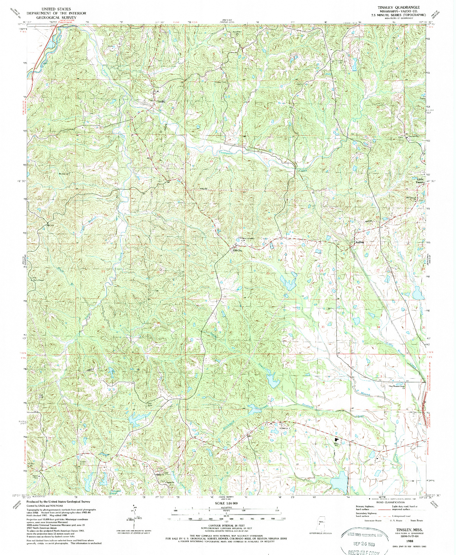 USGS 1:24000-SCALE QUADRANGLE FOR TINSLEY, MS 1988