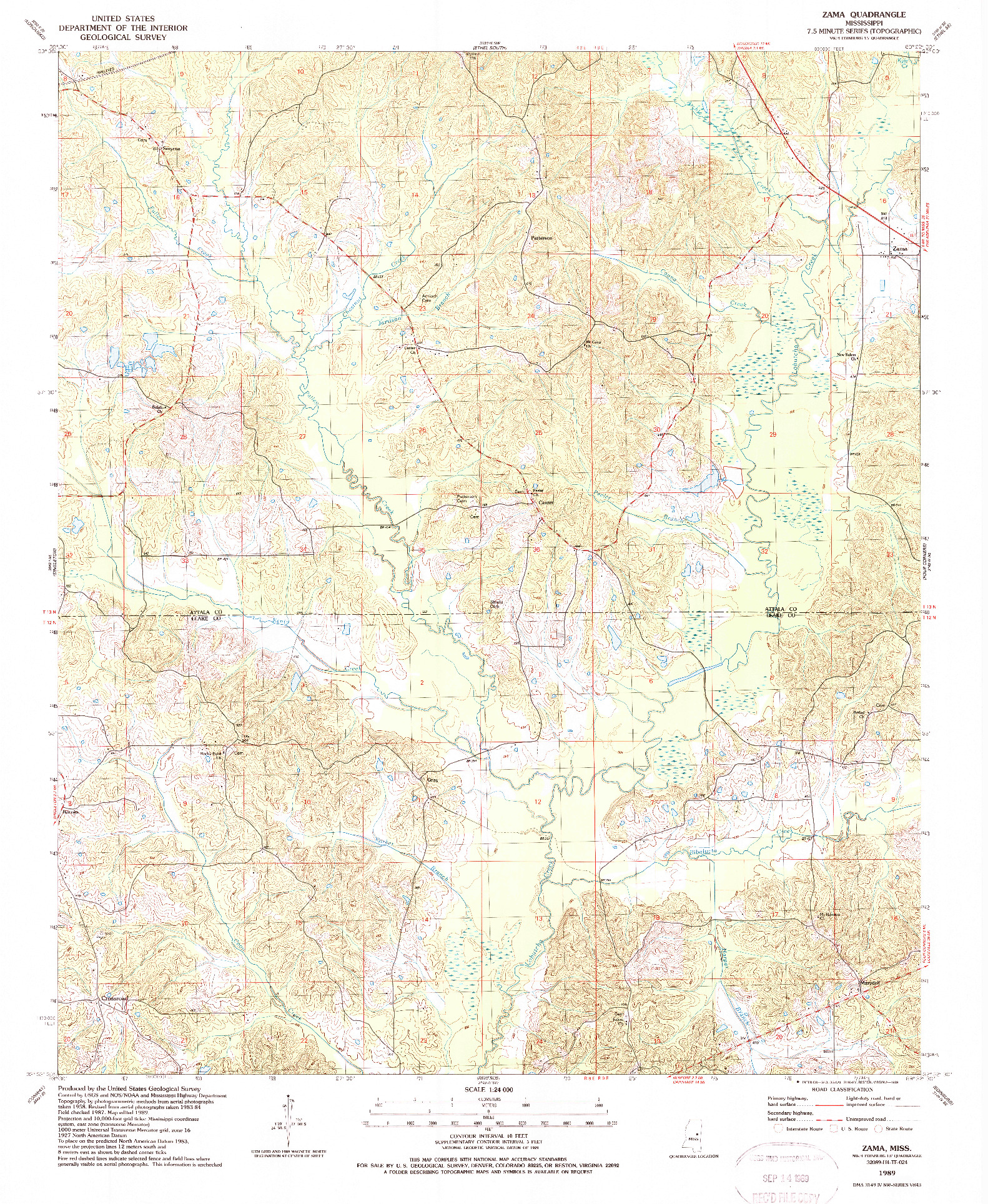 USGS 1:24000-SCALE QUADRANGLE FOR ZAMA, MS 1989