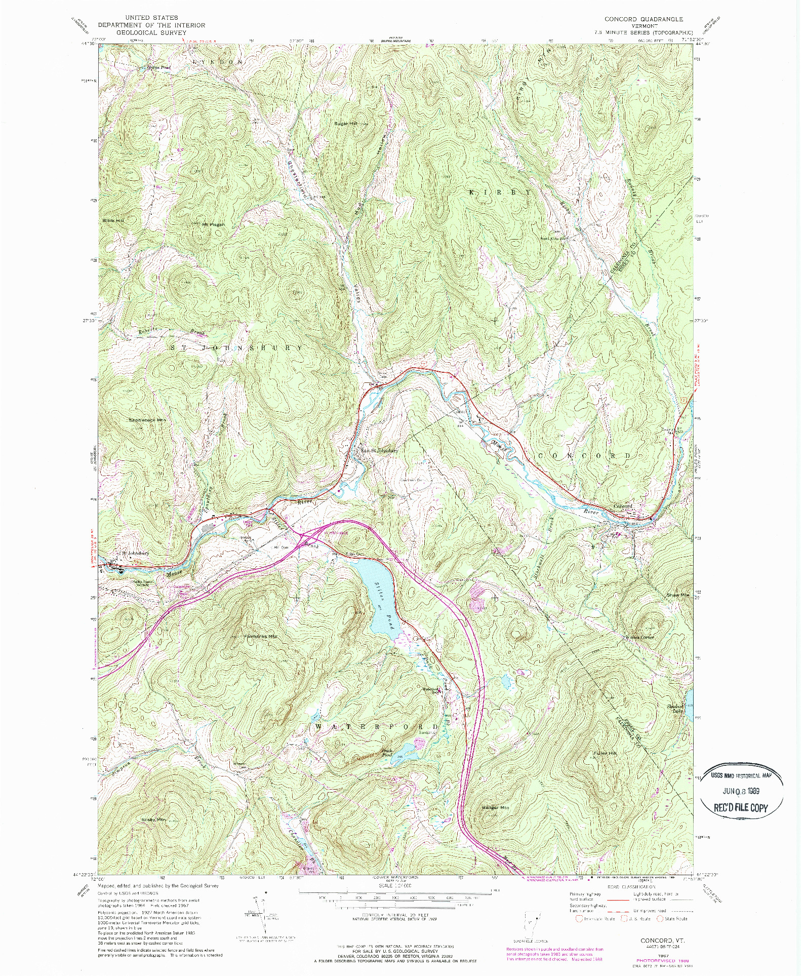 USGS 1:24000-SCALE QUADRANGLE FOR CONCORD, VT 1967