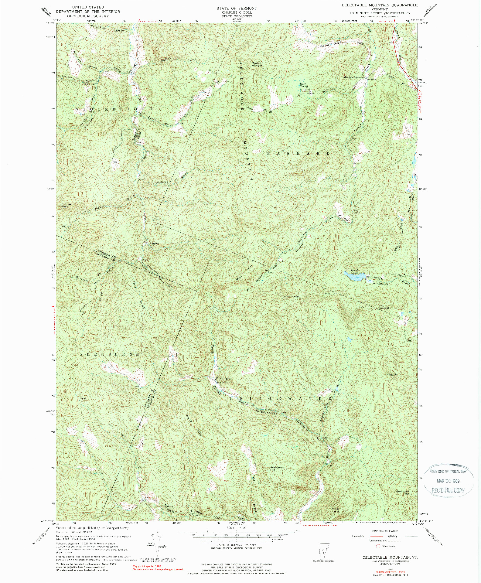 USGS 1:24000-SCALE QUADRANGLE FOR DELECTABLE MOUNTAIN, VT 1966