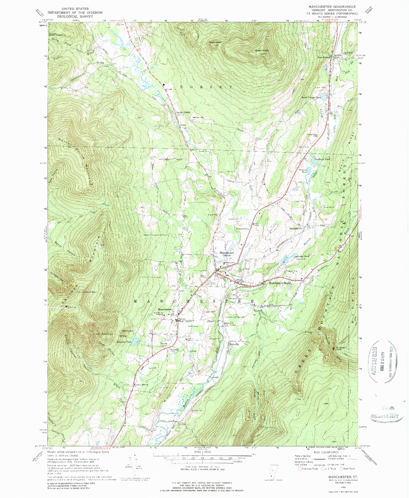 USGS 1:24000-SCALE QUADRANGLE FOR MANCHESTER, VT 1968