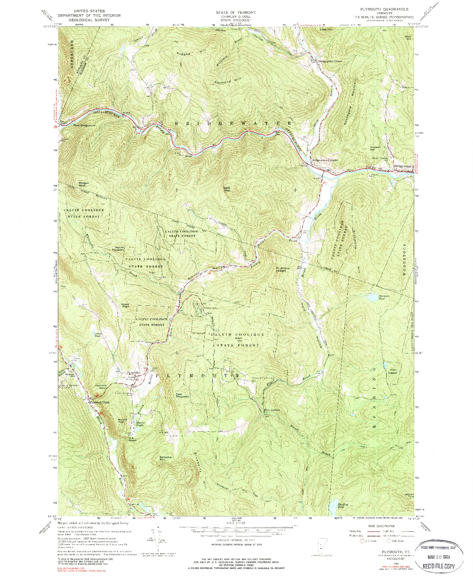 USGS 1:24000-SCALE QUADRANGLE FOR PLYMOUTH, VT 1966