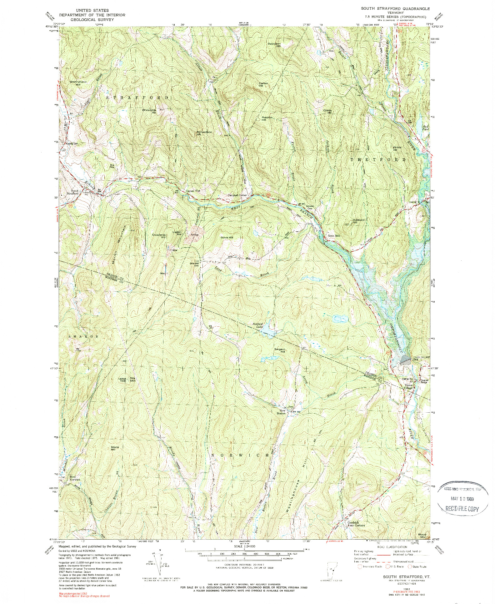 USGS 1:24000-SCALE QUADRANGLE FOR SOUTH STRAFFORD, VT 1981