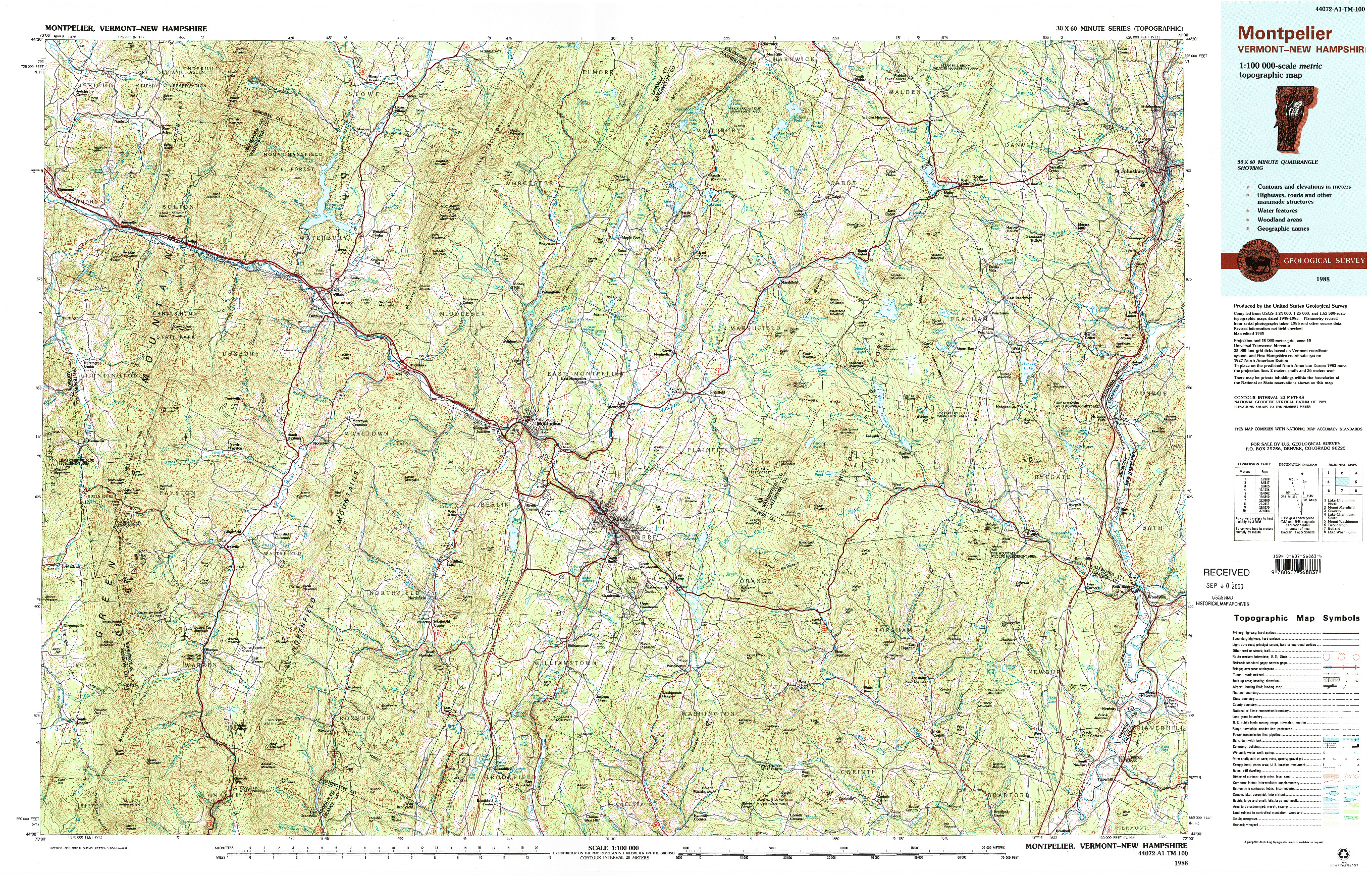 USGS 1:100000-SCALE QUADRANGLE FOR MONTPELIER, VT 1988