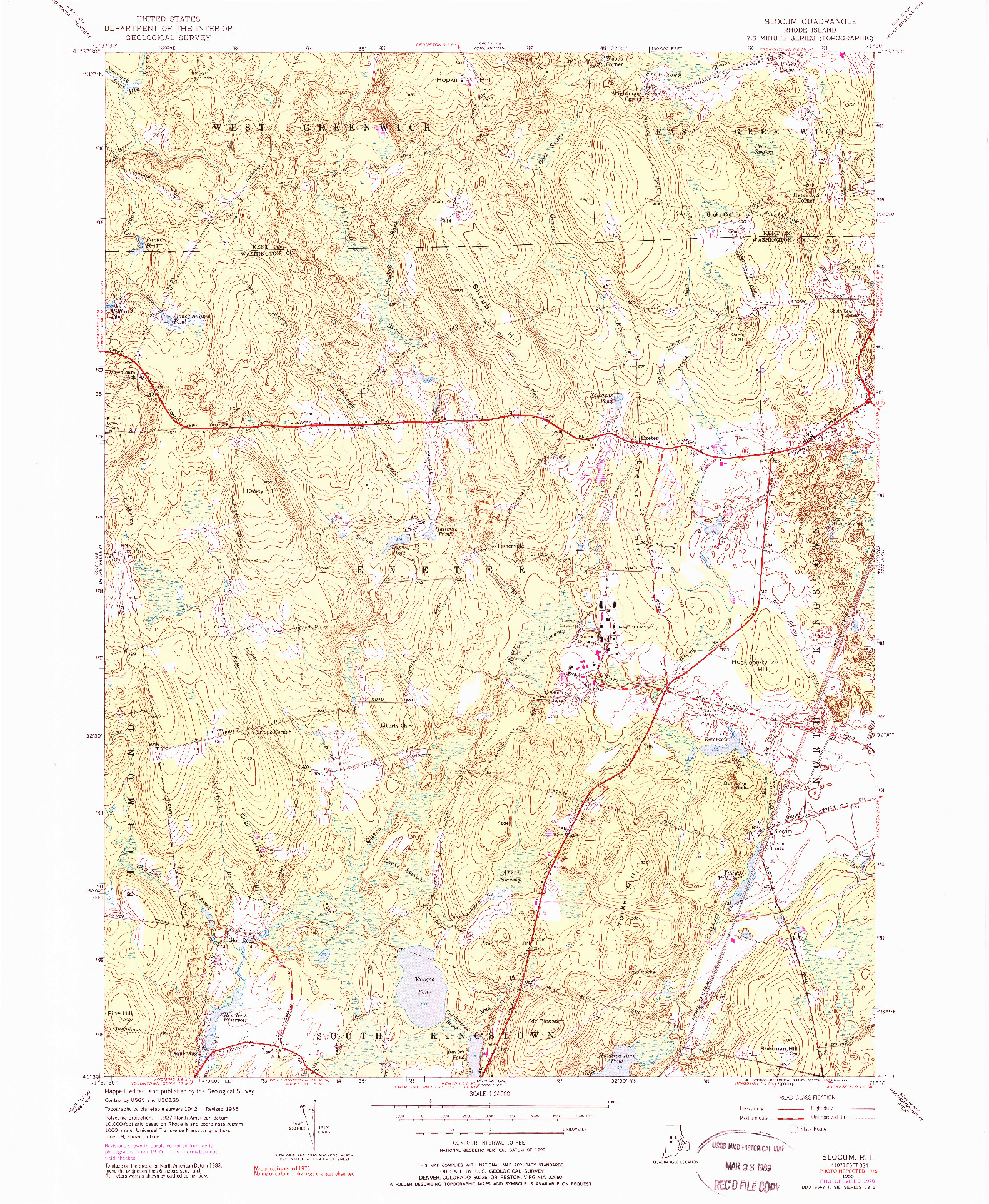 USGS 1:24000-SCALE QUADRANGLE FOR SLOCUM, RI 1955