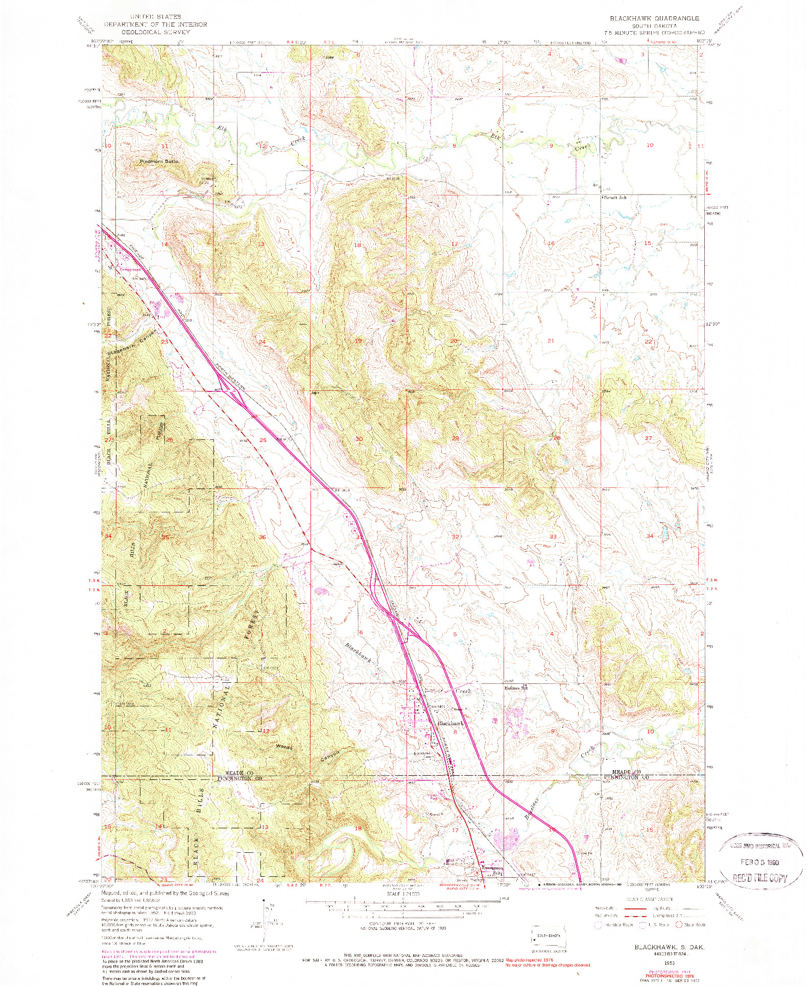 USGS 1:24000-SCALE QUADRANGLE FOR BLACKHAWK, SD 1953