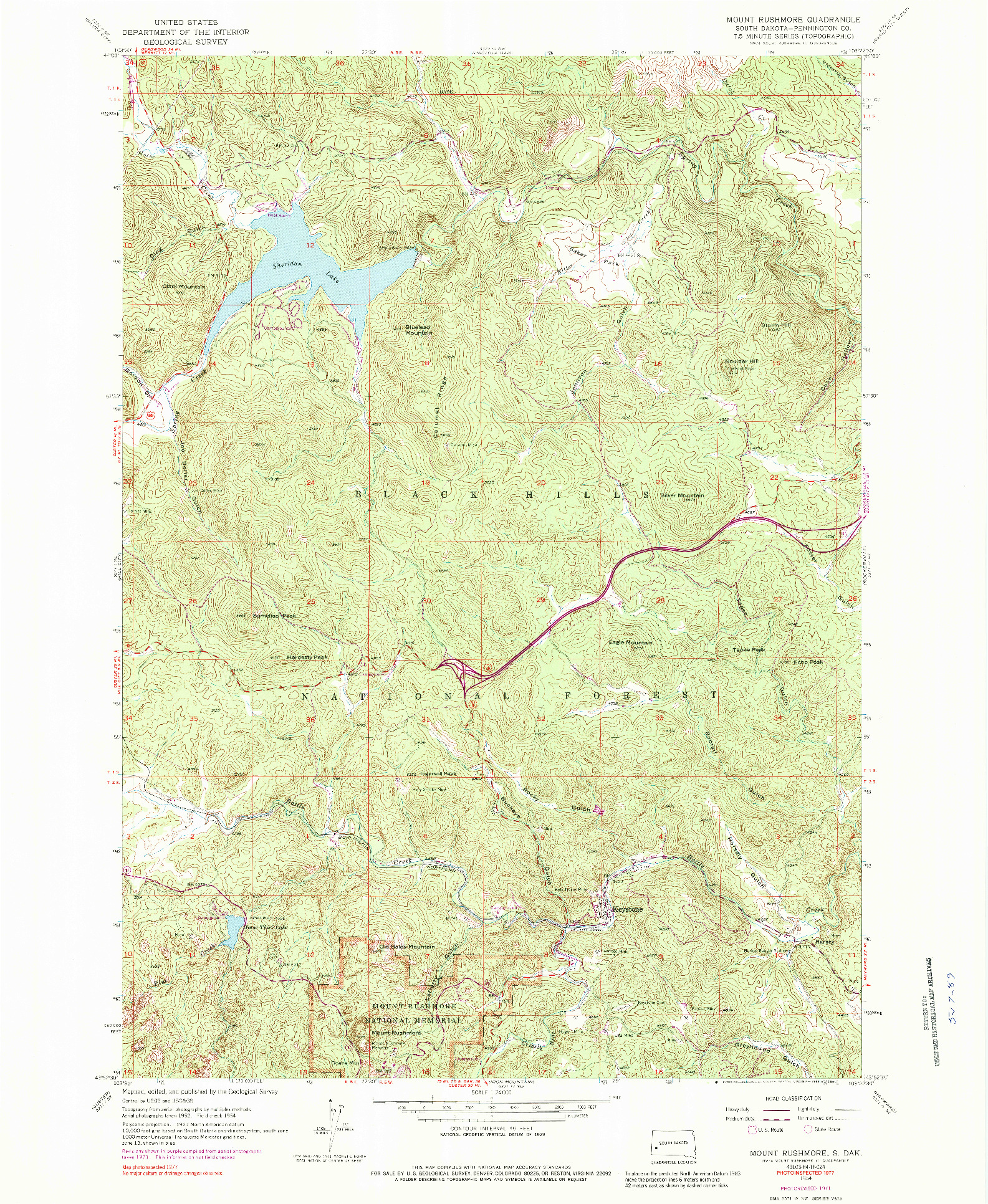 USGS 1:24000-SCALE QUADRANGLE FOR MOUNT RUSHMORE, SD 1954