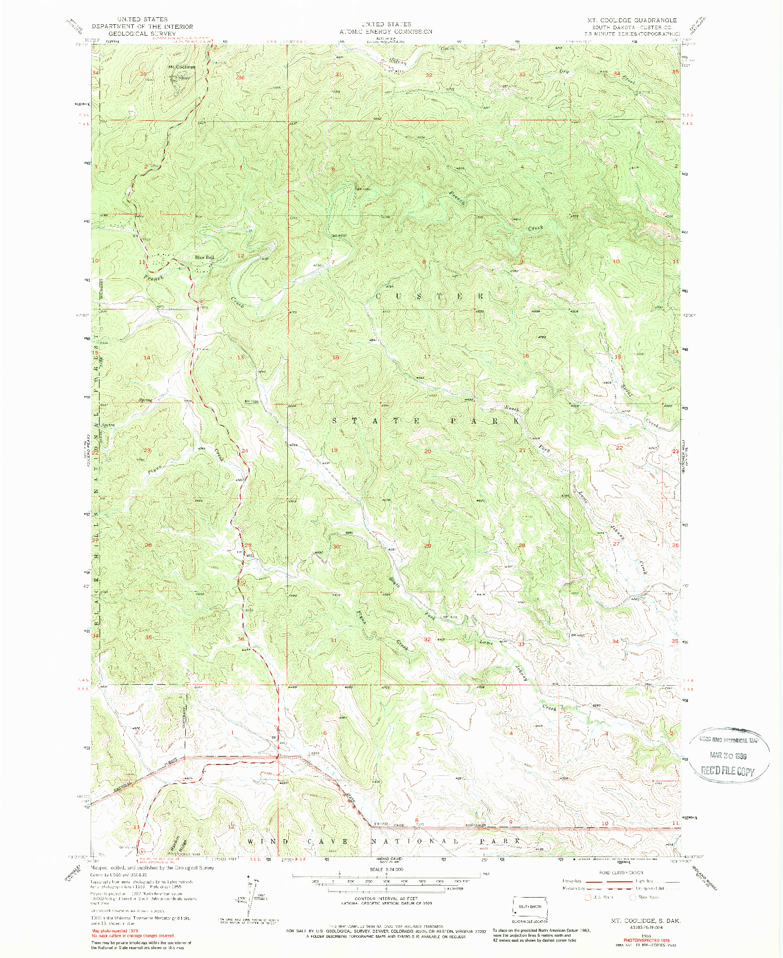 USGS 1:24000-SCALE QUADRANGLE FOR MT. COOLIDGE, SD 1955