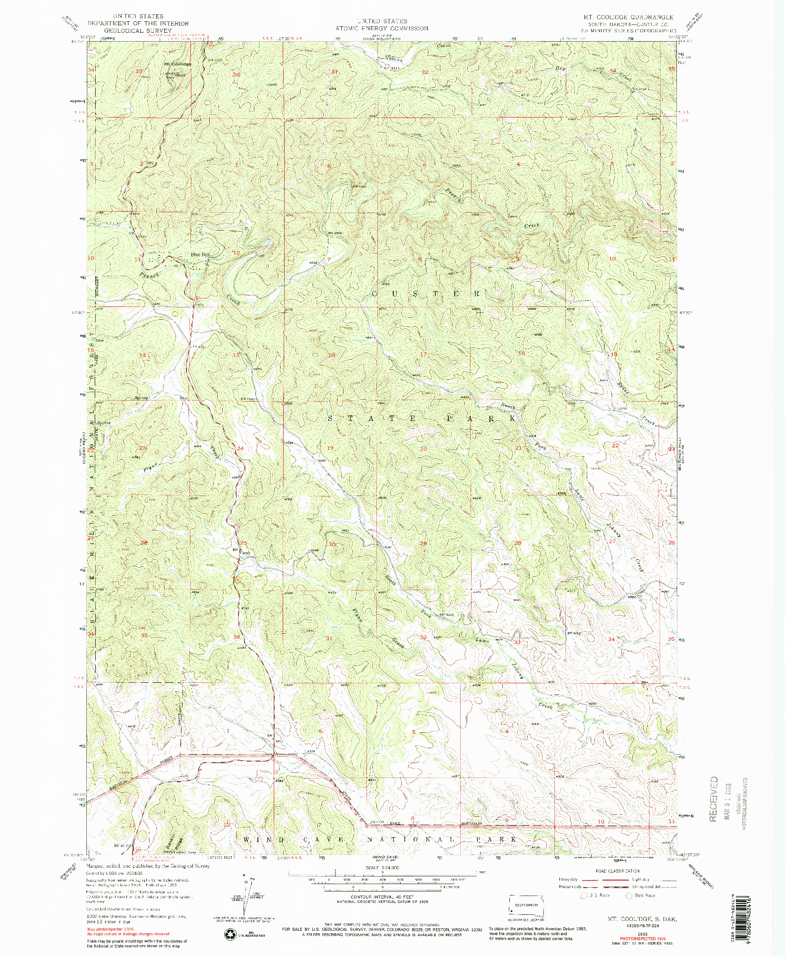 USGS 1:24000-SCALE QUADRANGLE FOR MT. COOLIDGE, SD 1955