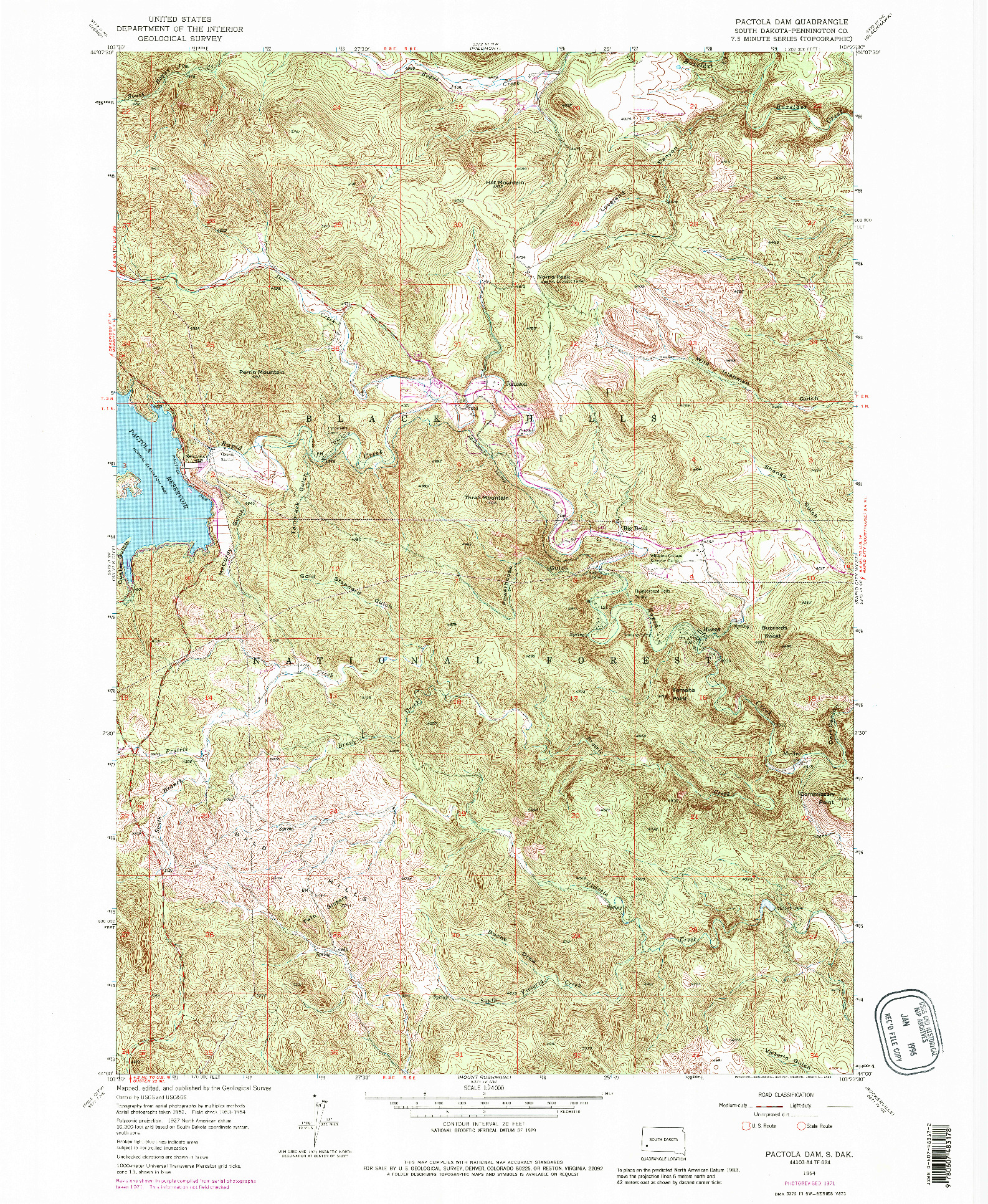 USGS 1:24000-SCALE QUADRANGLE FOR PACTOLA DAM, SD 1954