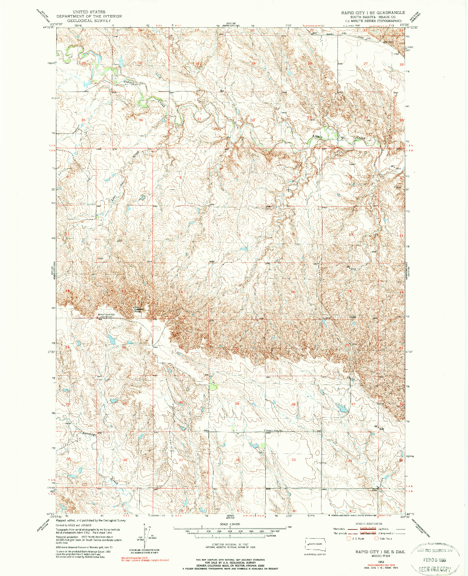 USGS 1:24000-SCALE QUADRANGLE FOR RAPID CITY 1 SE, SD 1953