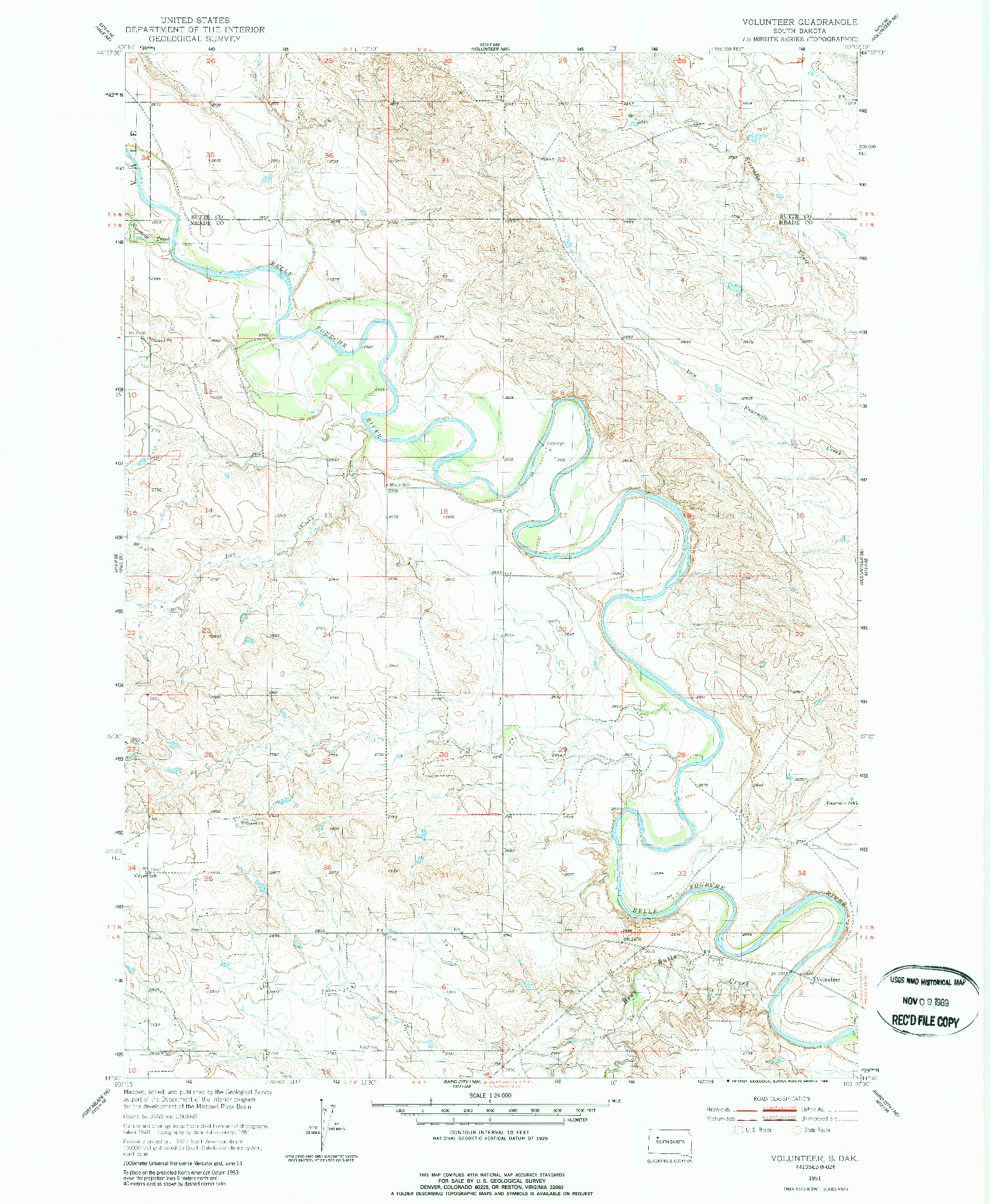 USGS 1:24000-SCALE QUADRANGLE FOR VOLUNTEER, SD 1951