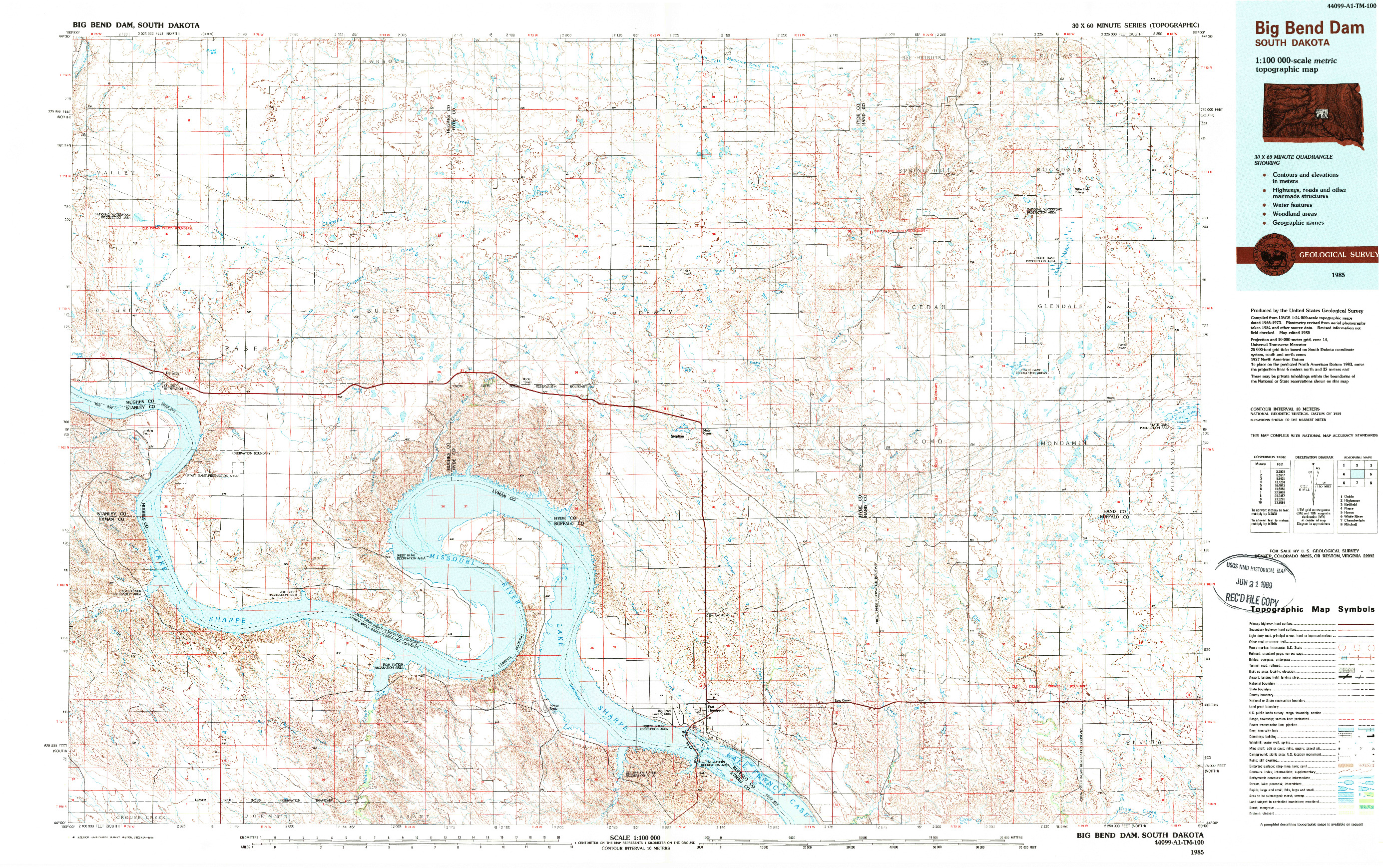 USGS 1:100000-SCALE QUADRANGLE FOR BIG BEND DAM, SD 1985