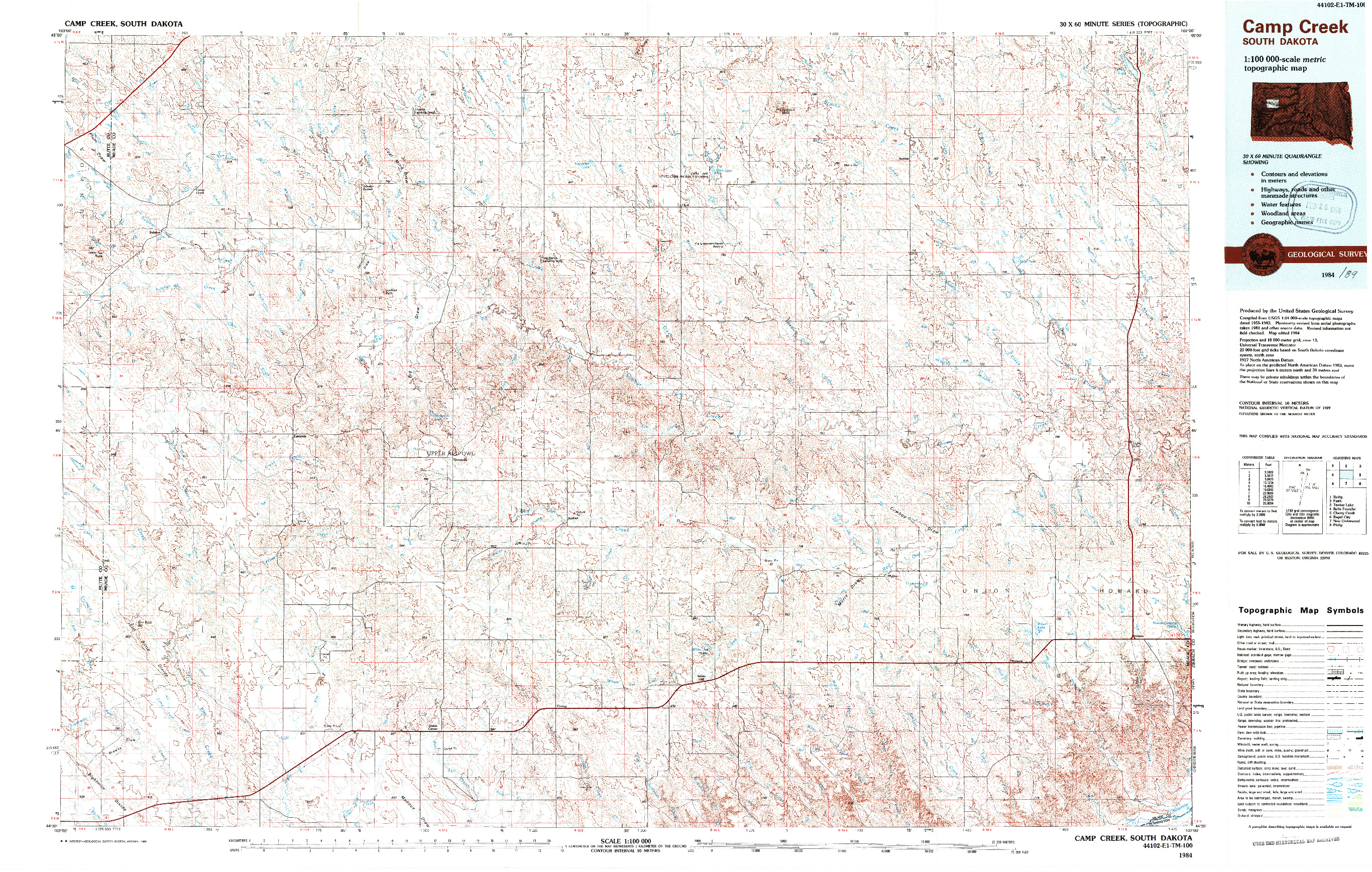 USGS 1:100000-SCALE QUADRANGLE FOR CAMP CREEK, SD 1984