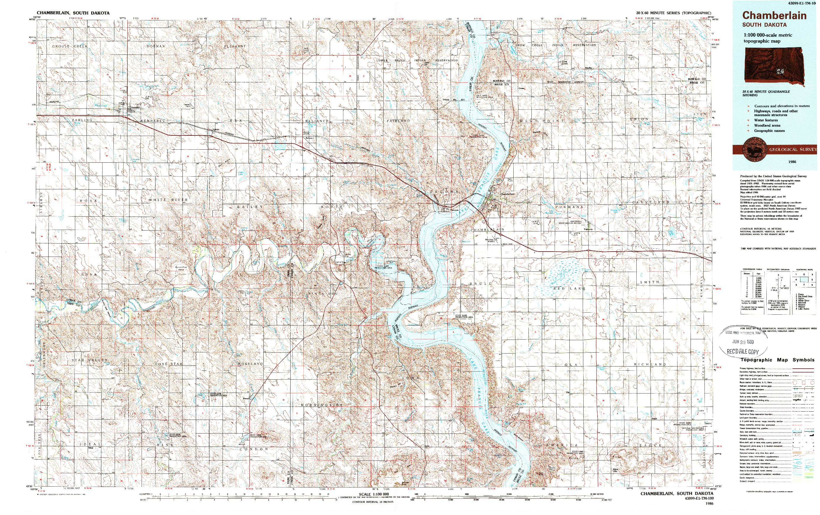 USGS 1:100000-SCALE QUADRANGLE FOR CHAMBERLAIN, SD 1986