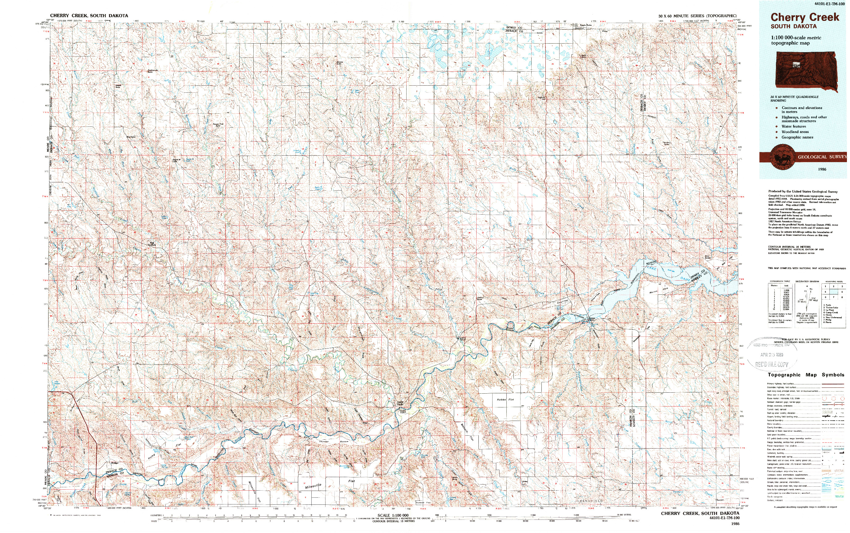 USGS 1:100000-SCALE QUADRANGLE FOR CHERRY CREEK, SD 1986