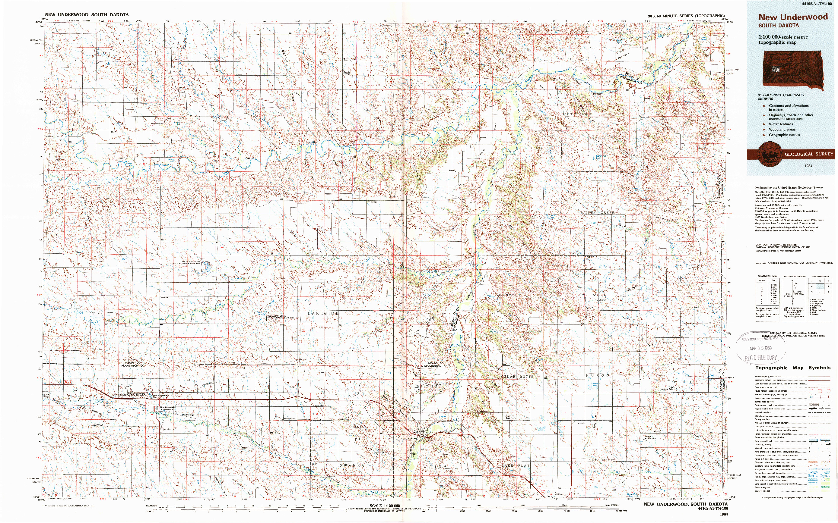 USGS 1:100000-SCALE QUADRANGLE FOR NEW UNDERWOOD, SD 1984
