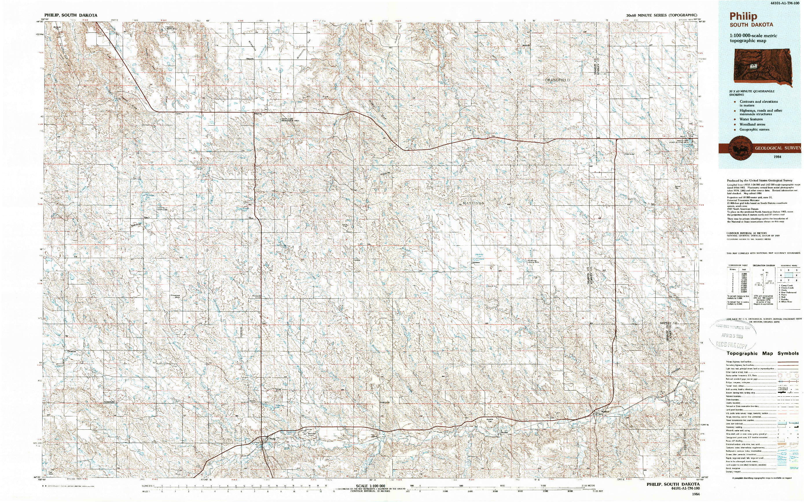 USGS 1:100000-SCALE QUADRANGLE FOR PHILIP, SD 1984