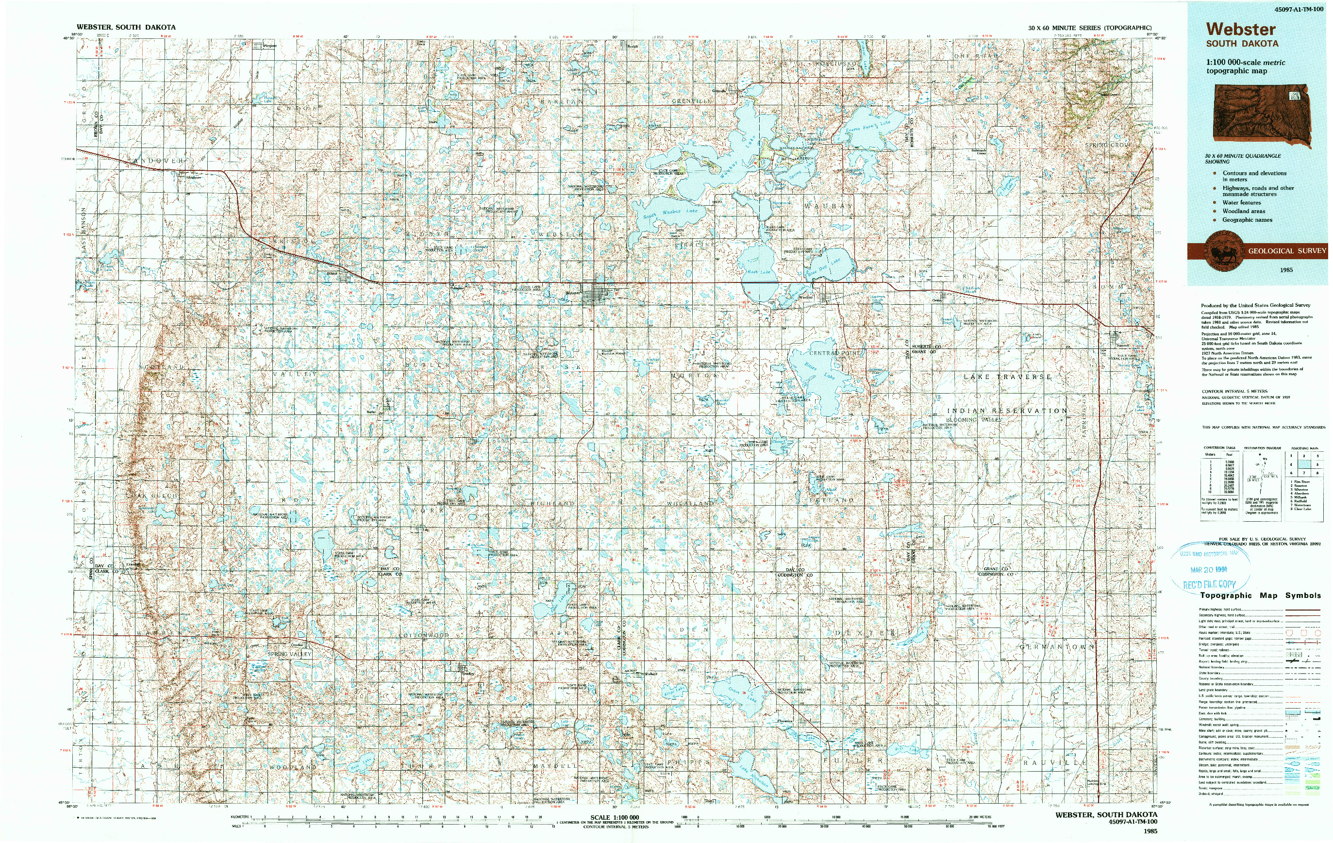 USGS 1:100000-SCALE QUADRANGLE FOR WEBSTER, SD 1985