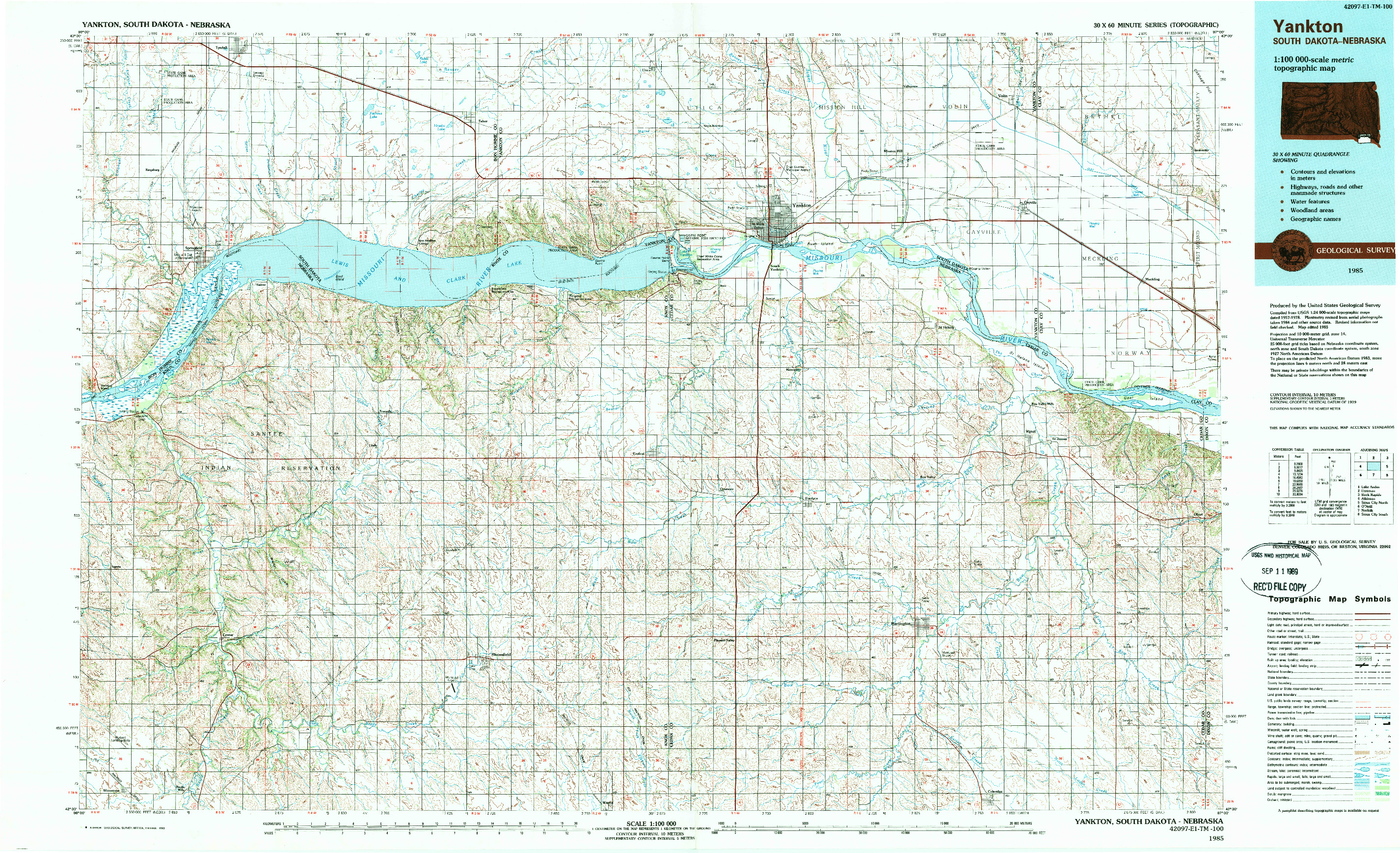 USGS 1:100000-SCALE QUADRANGLE FOR YANKTON, SD 1985