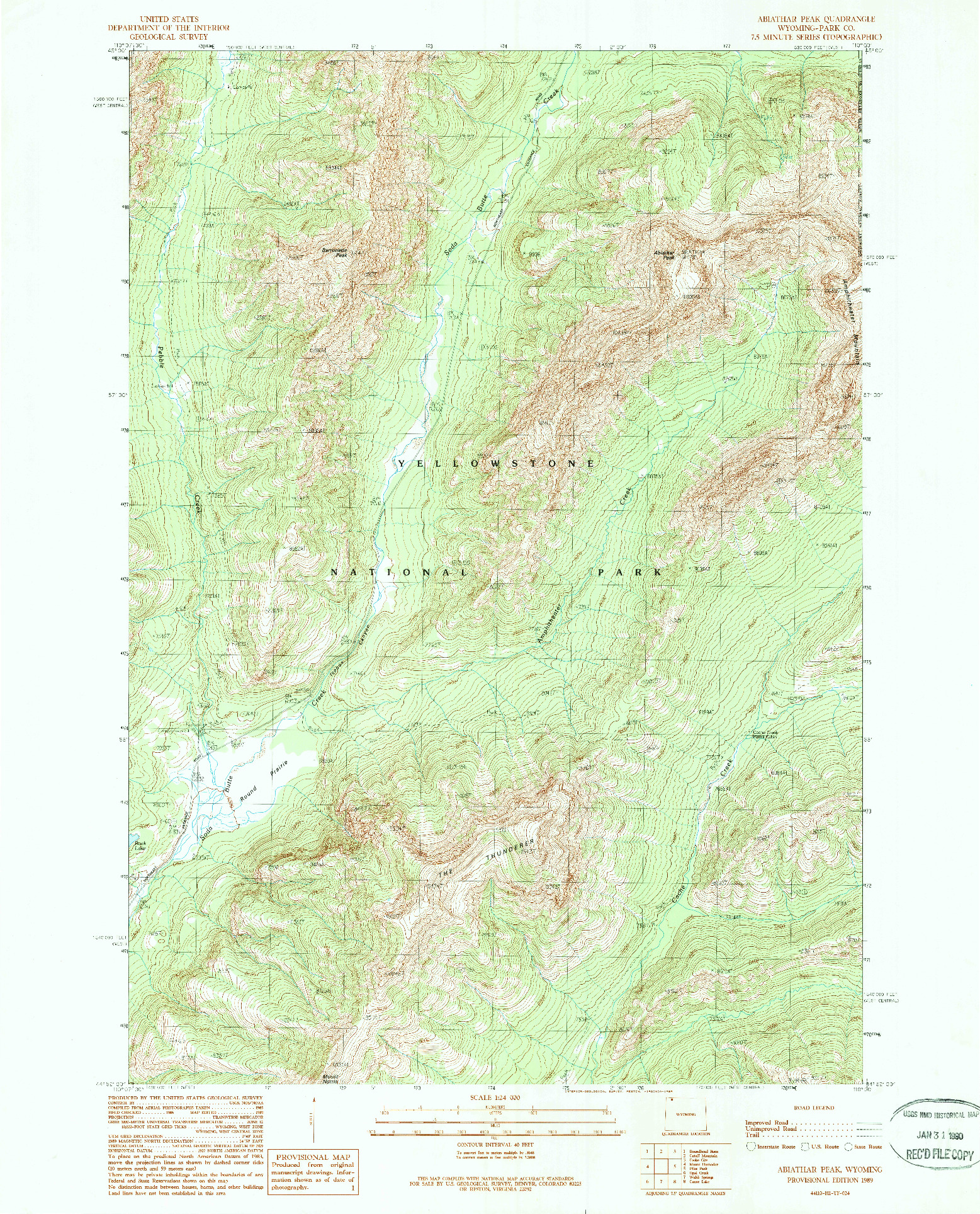 USGS 1:24000-SCALE QUADRANGLE FOR ABIATHAR PEAK, WY 1989