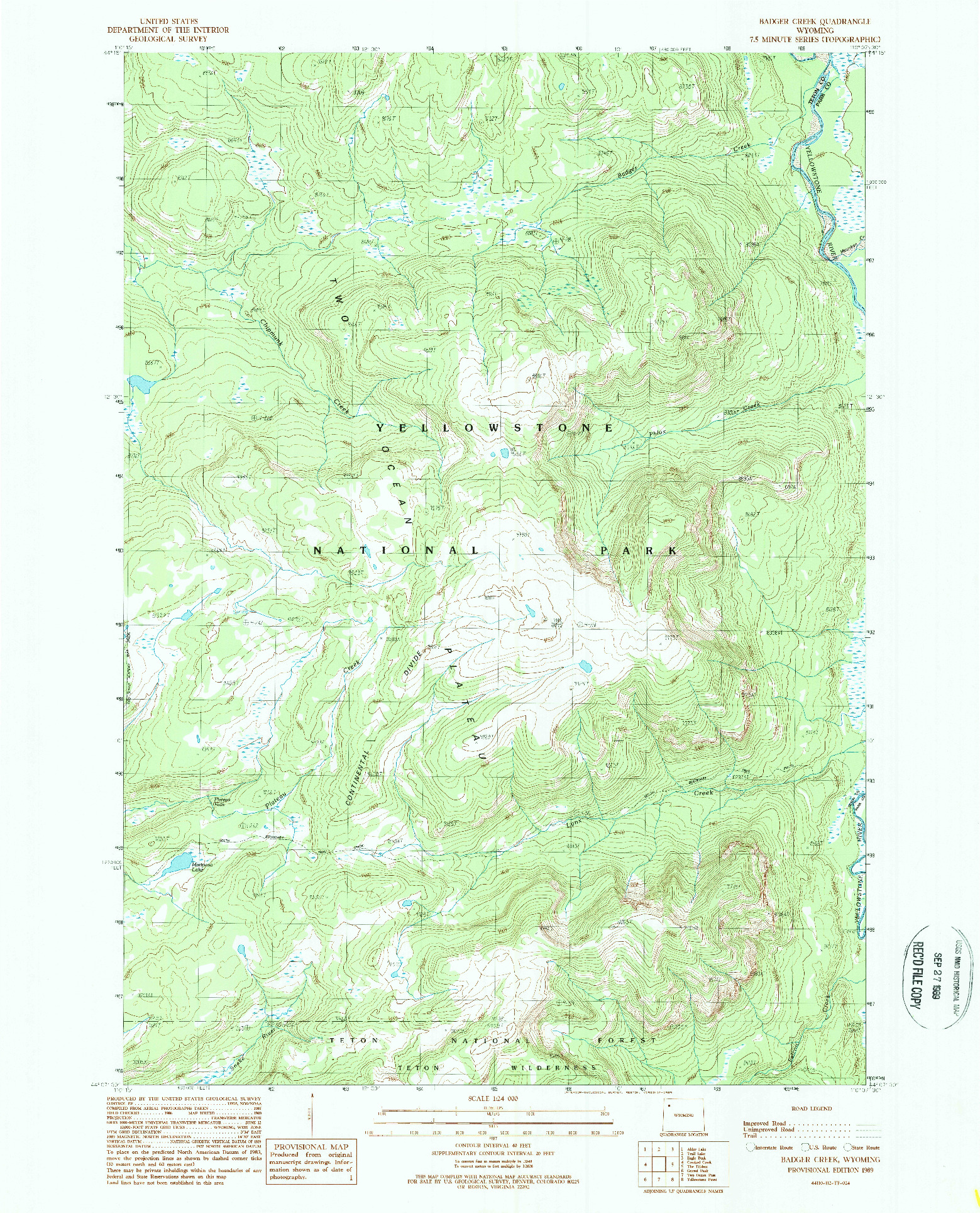 USGS 1:24000-SCALE QUADRANGLE FOR BADGER CREEK, WY 1989