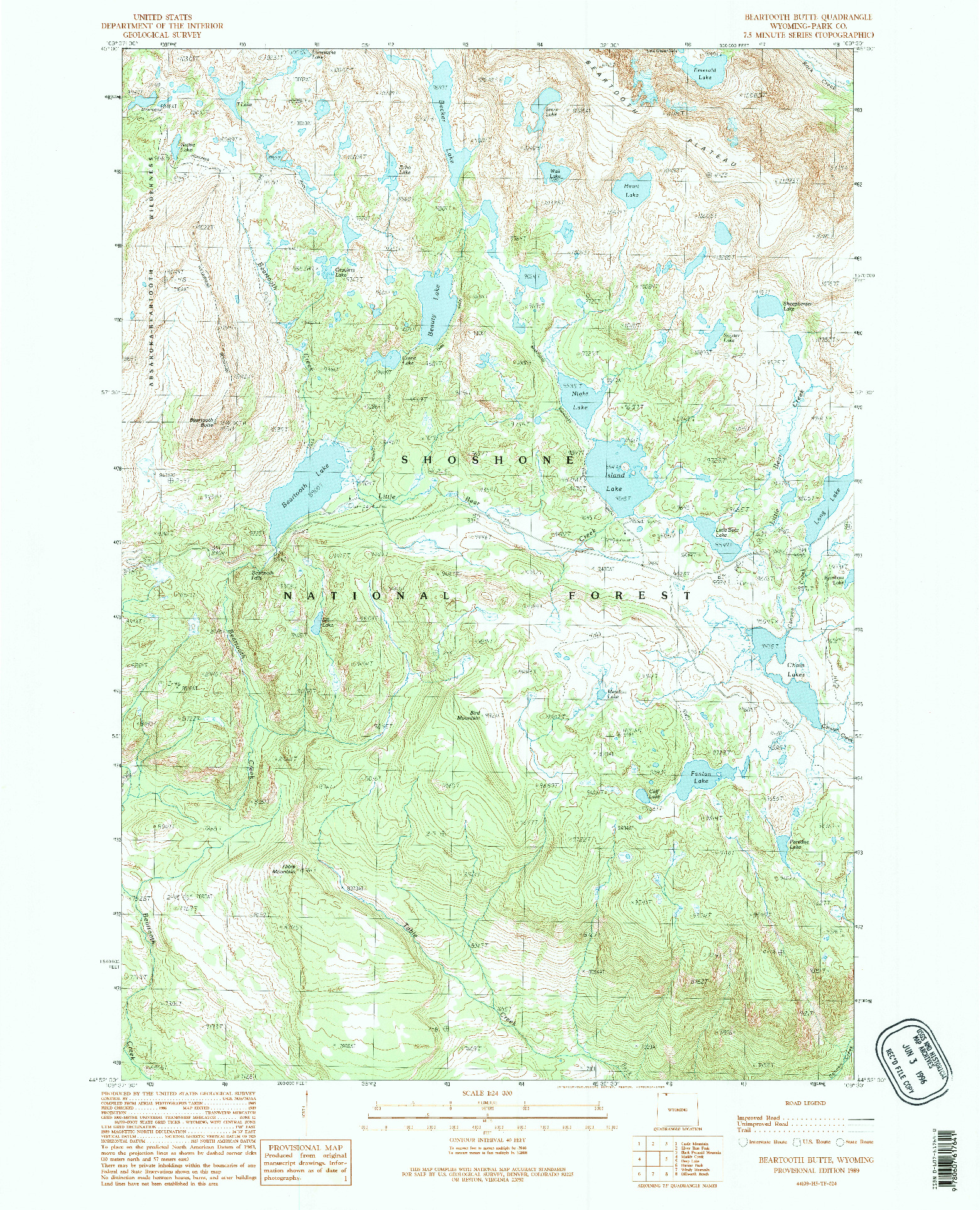 USGS 1:24000-SCALE QUADRANGLE FOR BEARTOOTH BUTTE, WY 1989