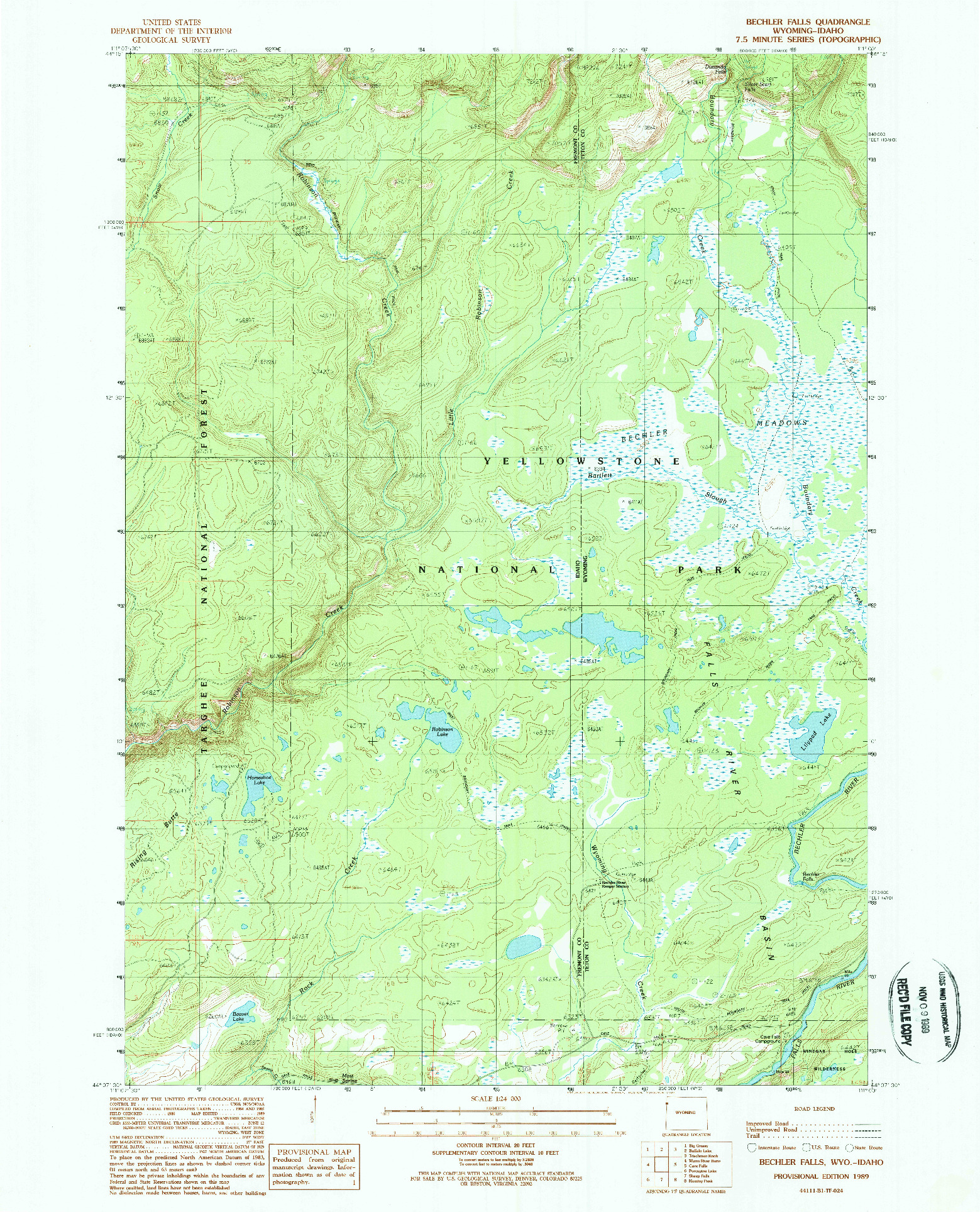 USGS 1:24000-SCALE QUADRANGLE FOR BECHLER FALLS, WY 1989