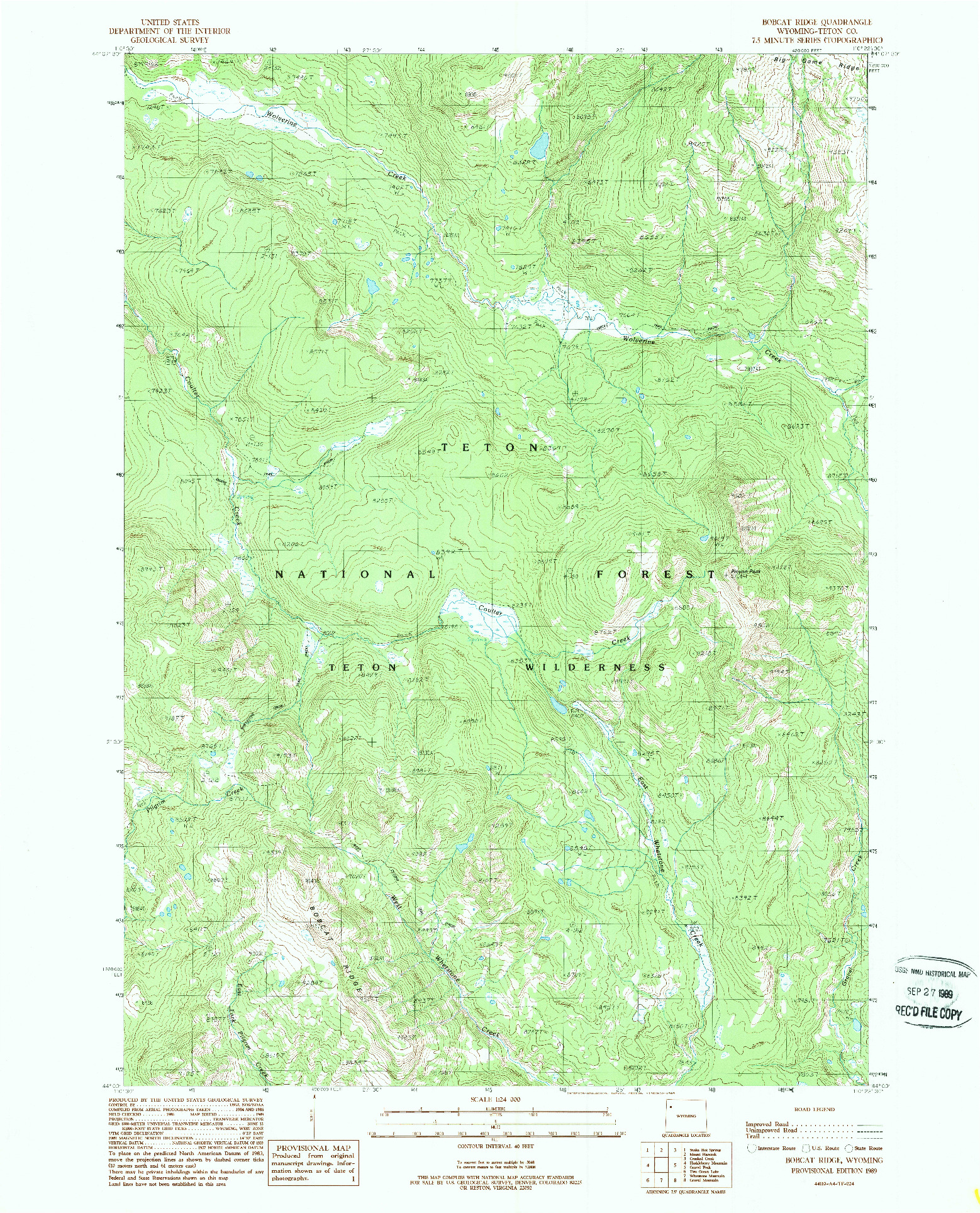 USGS 1:24000-SCALE QUADRANGLE FOR BOBCAT RIDGE, WY 1989