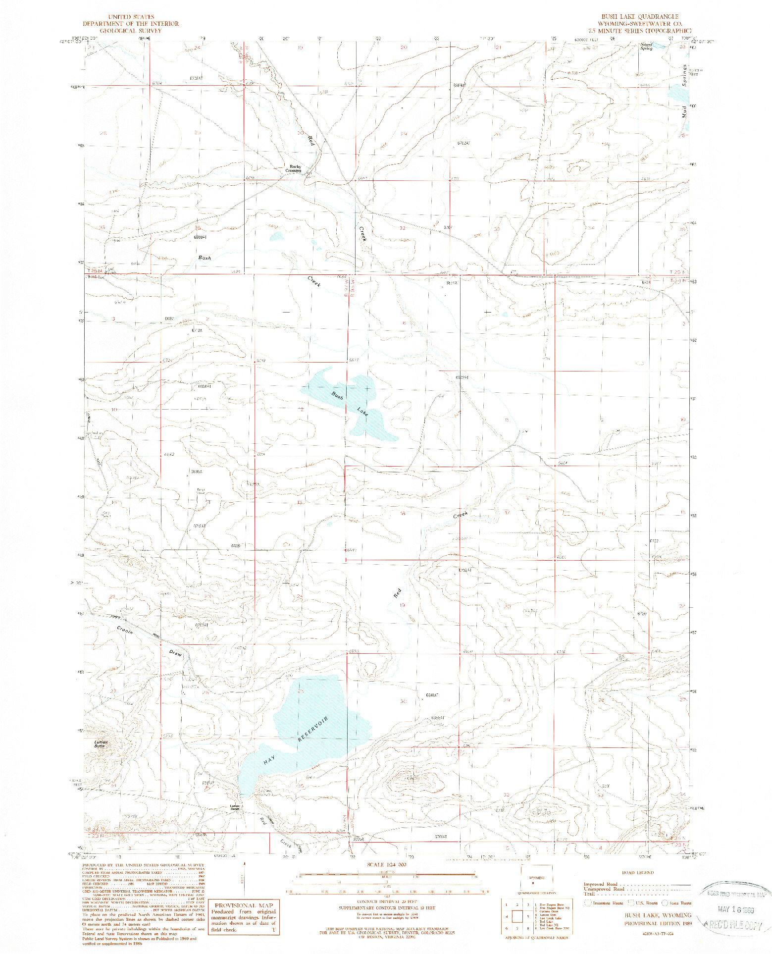 USGS 1:24000-SCALE QUADRANGLE FOR BUSH LAKE, WY 1989
