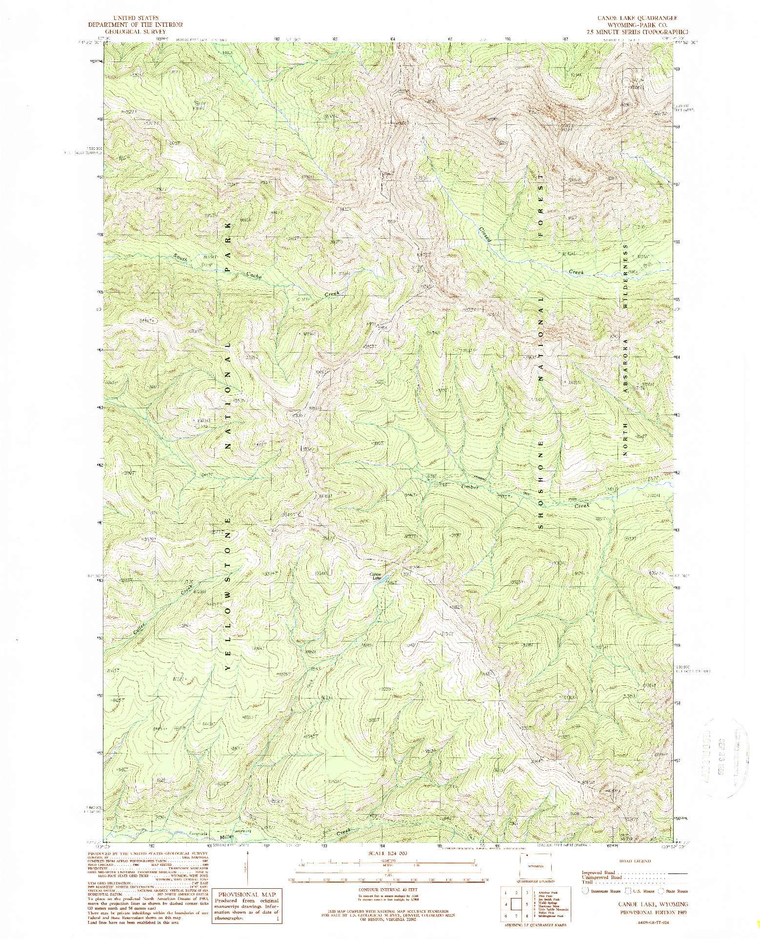 USGS 1:24000-SCALE QUADRANGLE FOR CANOE LAKE, WY 1989