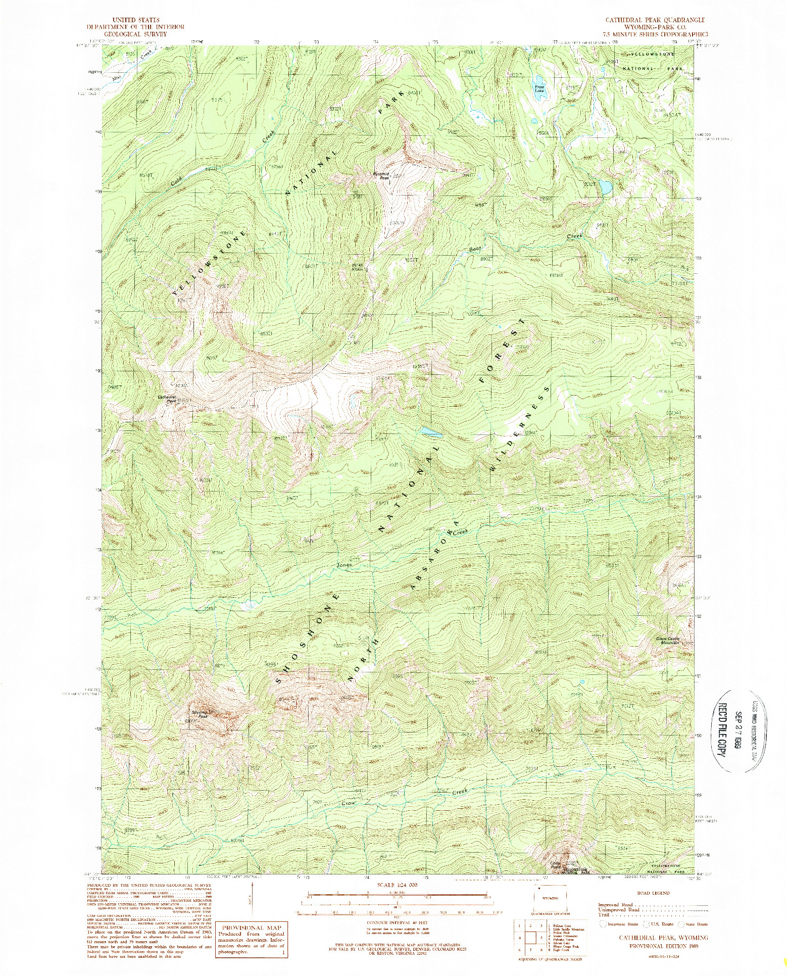 USGS 1:24000-SCALE QUADRANGLE FOR CATHEDRAL PEAK, WY 1989