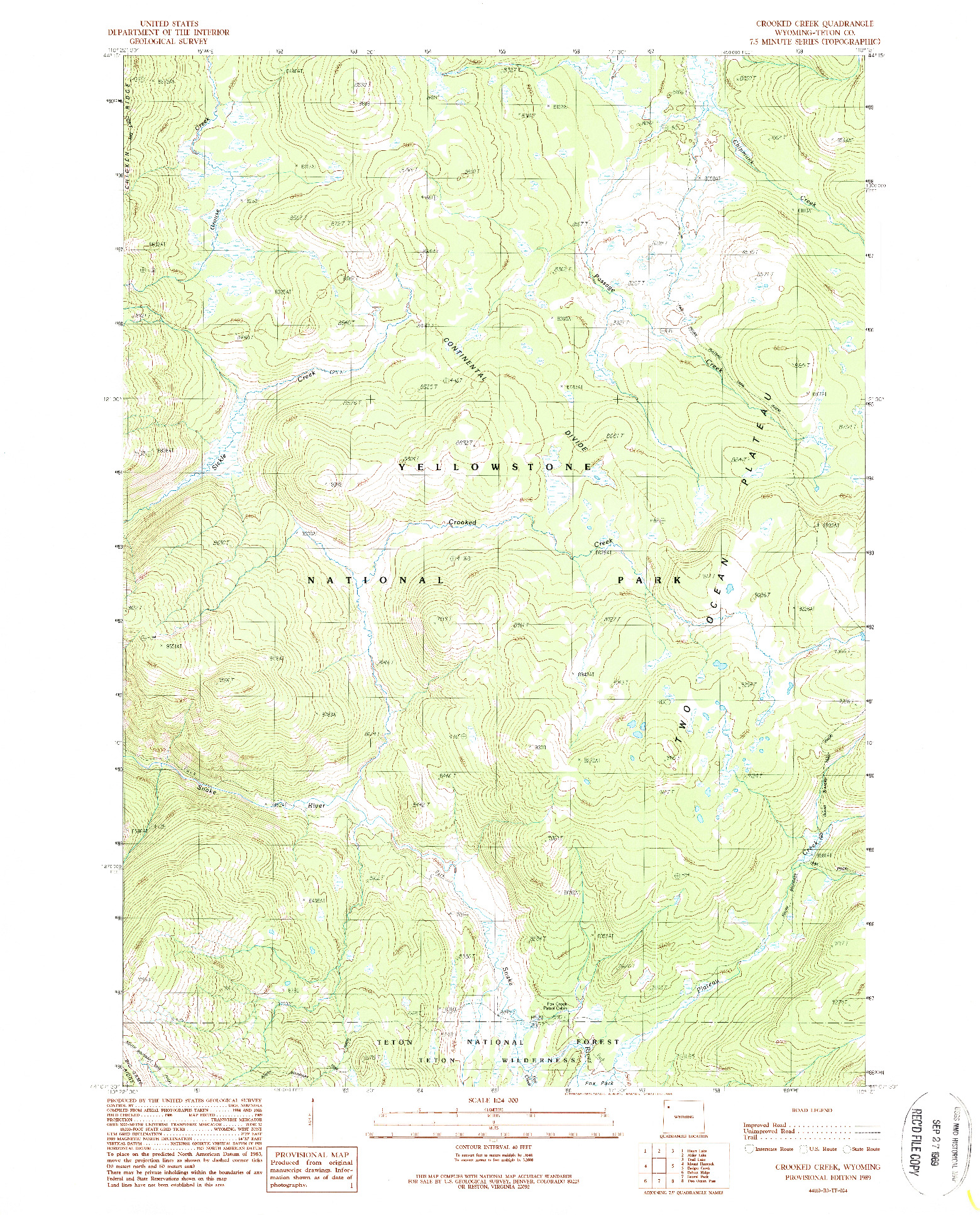 USGS 1:24000-SCALE QUADRANGLE FOR CROOKED CREEK, WY 1989